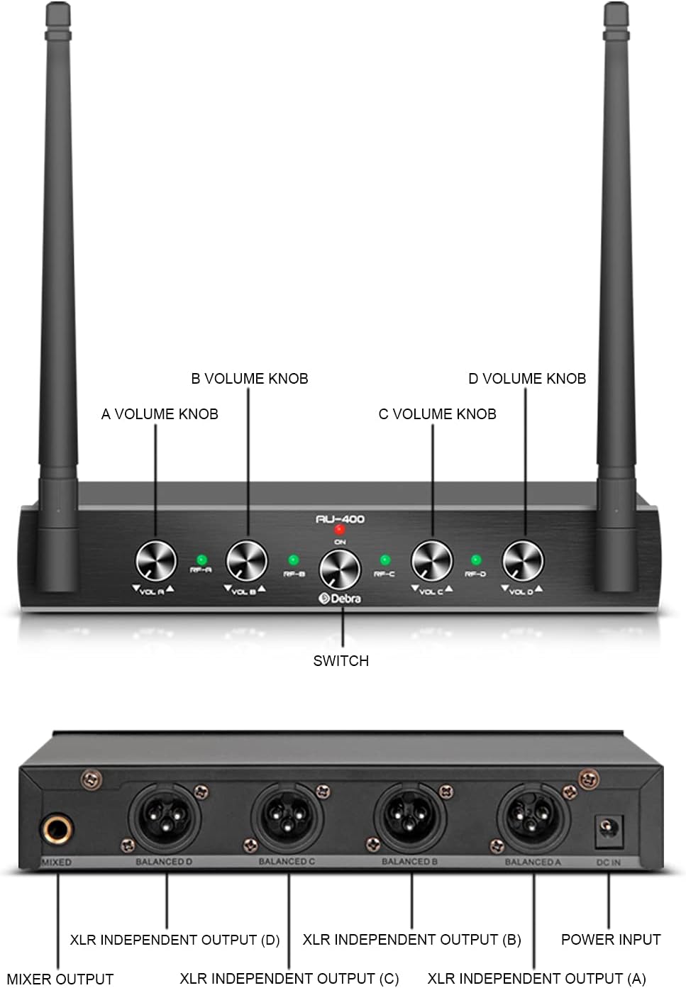 MICRÓFONO INALÁMBRICO D DEBRA AUDIO AU400 PRO UHF 4 CANALES - 2