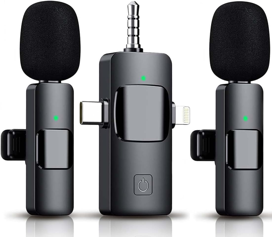 MICRÓFONO LAVALIER INALÁMBRICO AKCSWO 3 EN 1 PARA IPHONE, ANDROID Y CÁMARA - 1