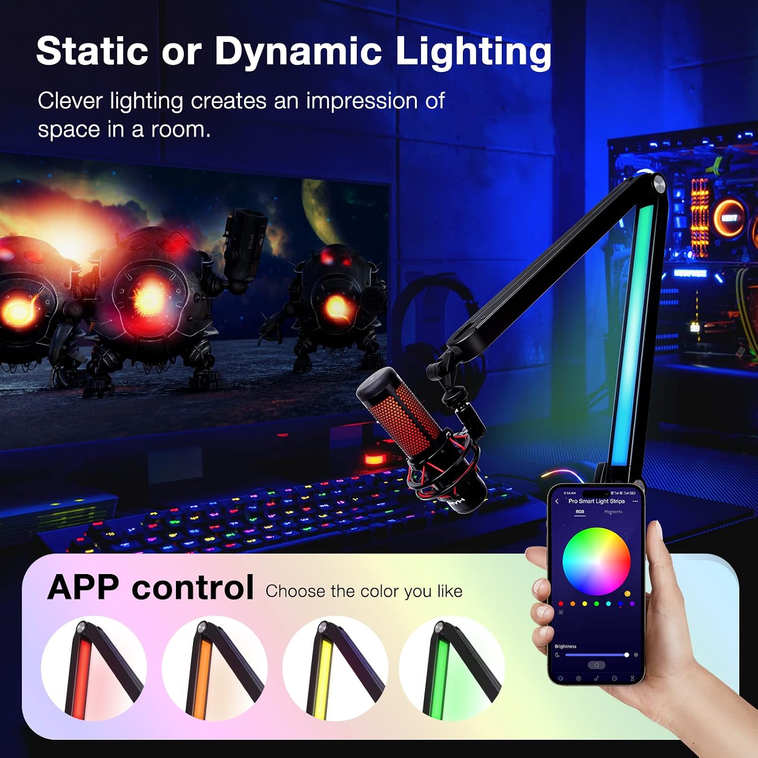 BRAZO PARA MICRÓFONO CON LUZ RGB SUNMON AJUSTABLE PARA ESCRITORIO - 2
