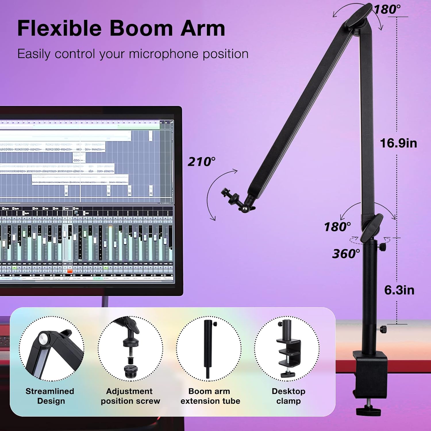 BRAZO PARA MICRÓFONO CON LUZ RGB SUNMON AJUSTABLE PARA ESCRITORIO - 4