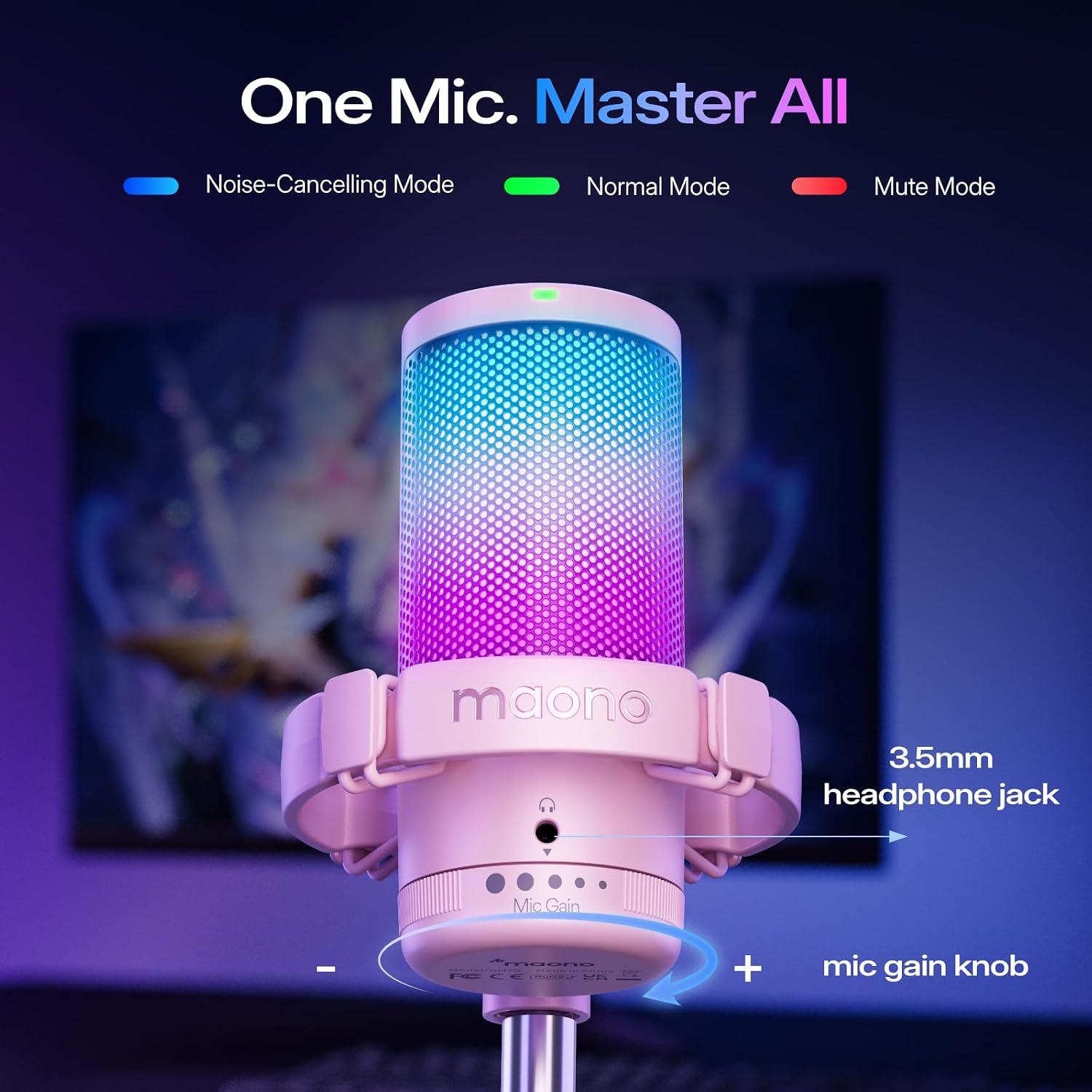 MICRÓFONO USB MAONO DGM20S CON REDUCCIÓN DE RUIDO Y LUCES RGB - 5