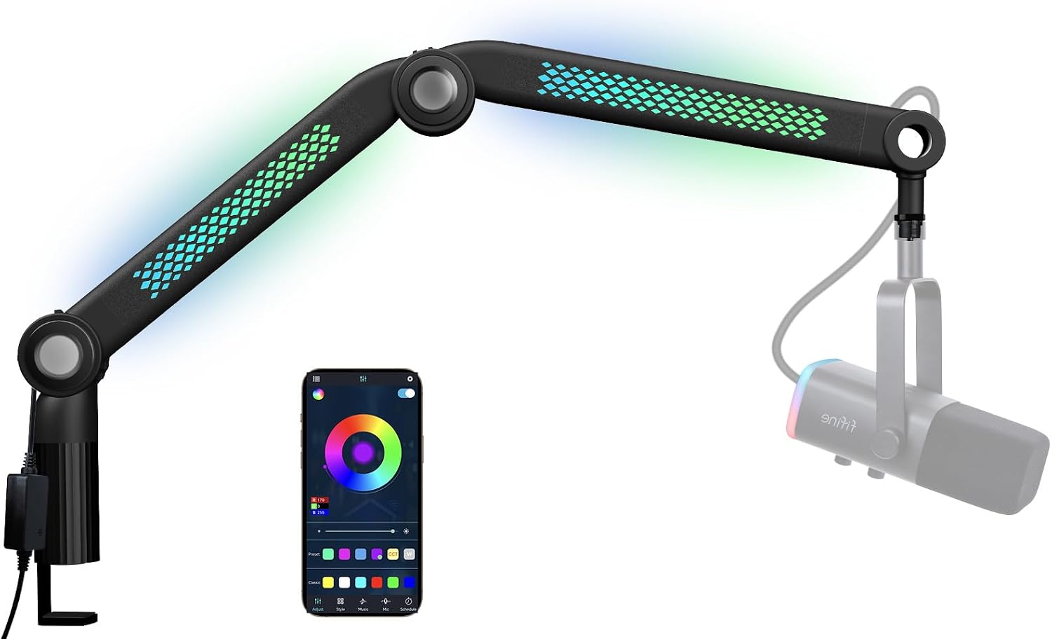 BRAZO PARA MICRÓFONO SUNMON RGB AJUSTABLE CON ILUMINACIÓN RÍTMICA PARA BLUE YETI Y MÁS - 1