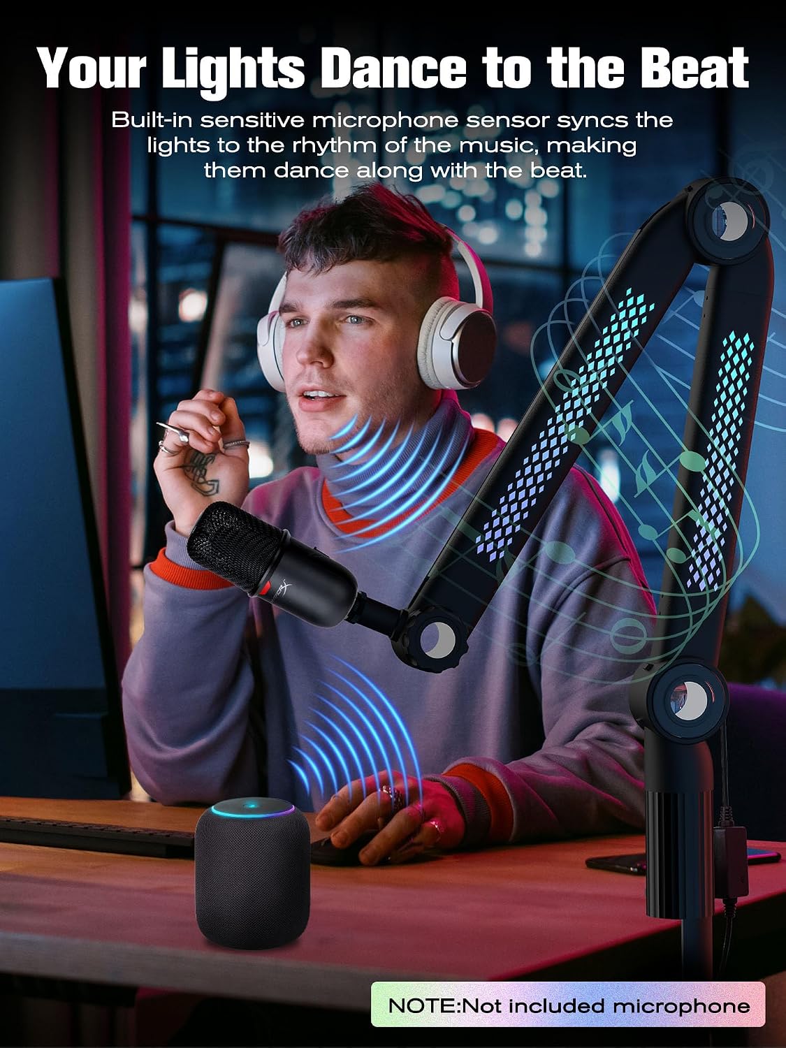 BRAZO PARA MICRÓFONO SUNMON RGB AJUSTABLE CON ILUMINACIÓN RÍTMICA PARA BLUE YETI Y MÁS - 2