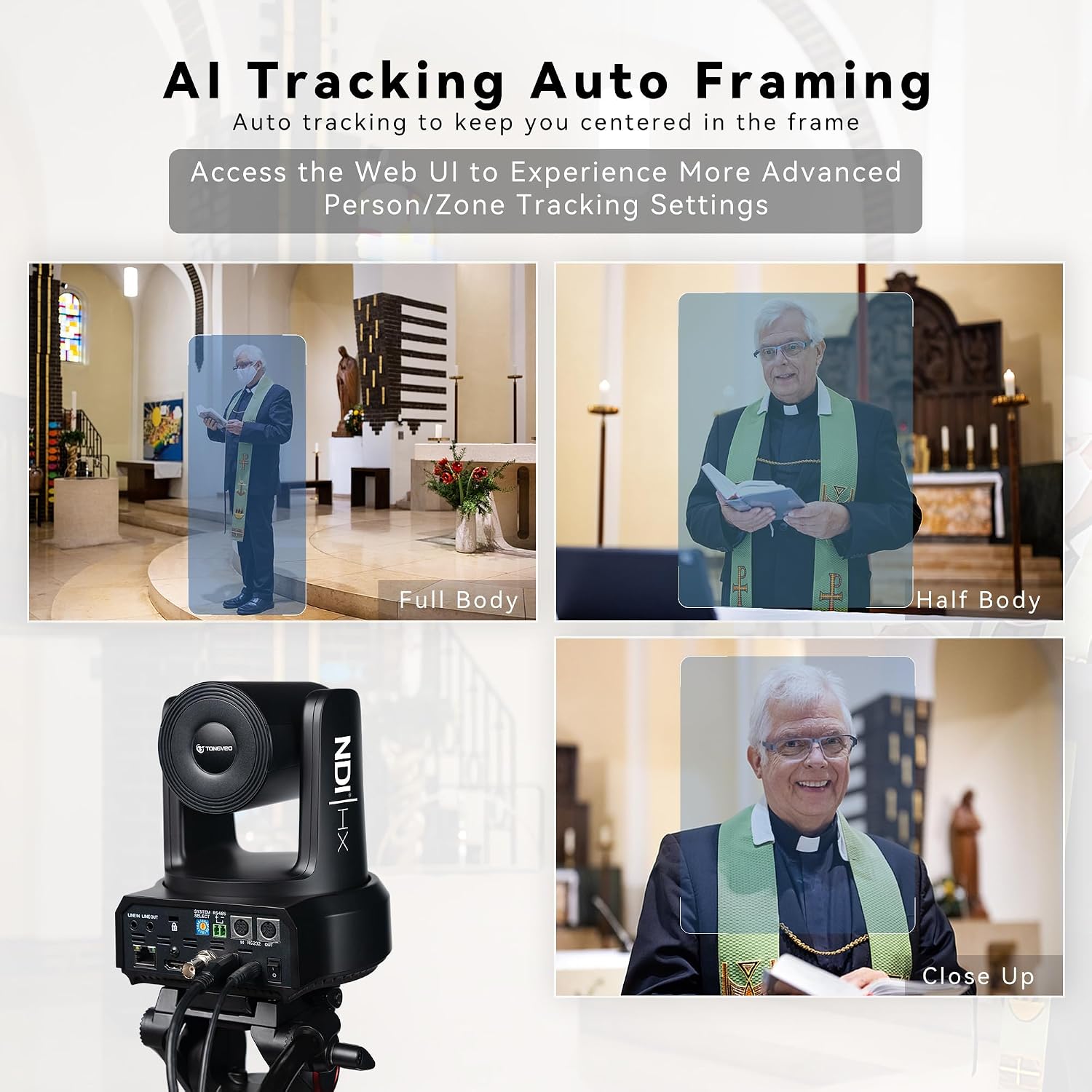 CÁMARA PTZ TONGVEO NDI AI AUTO-TRACKING 30X ZOOM 1080P 60FPS HDMI SDI USB3.0 LAN POE - 3