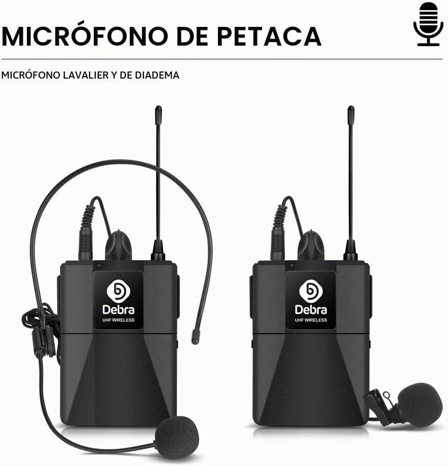 MICRÓFONO INALÁMBRICO D DEBRA AUDIO AU400 PRO UHF 4 CANALES CON MICRÓFONOS DE MANO, DE SOLAPA Y DIADEMA, RECEPTOR METÁLICO - 3