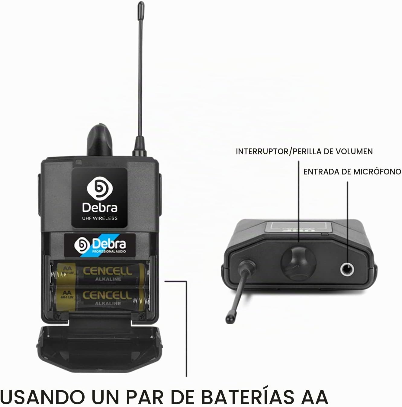 MICRÓFONO INALÁMBRICO D DEBRA AUDIO AU400 PRO UHF 4 CANALES CON MICRÓFONOS DE MANO, DE SOLAPA Y DIADEMA, RECEPTOR METÁLICO - 4