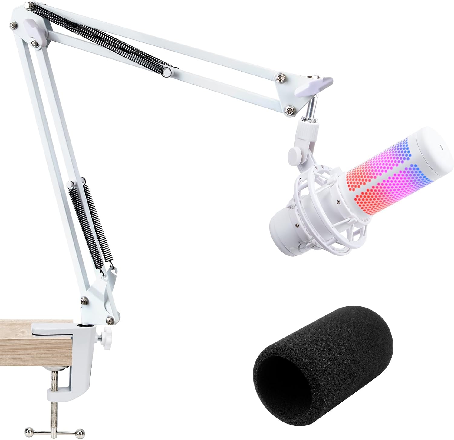 BRAZO SOPORTE PARA MICRÓFONO SUNMON HYPERX QUADCAST S BLANCO CON FILTRO POP - 1