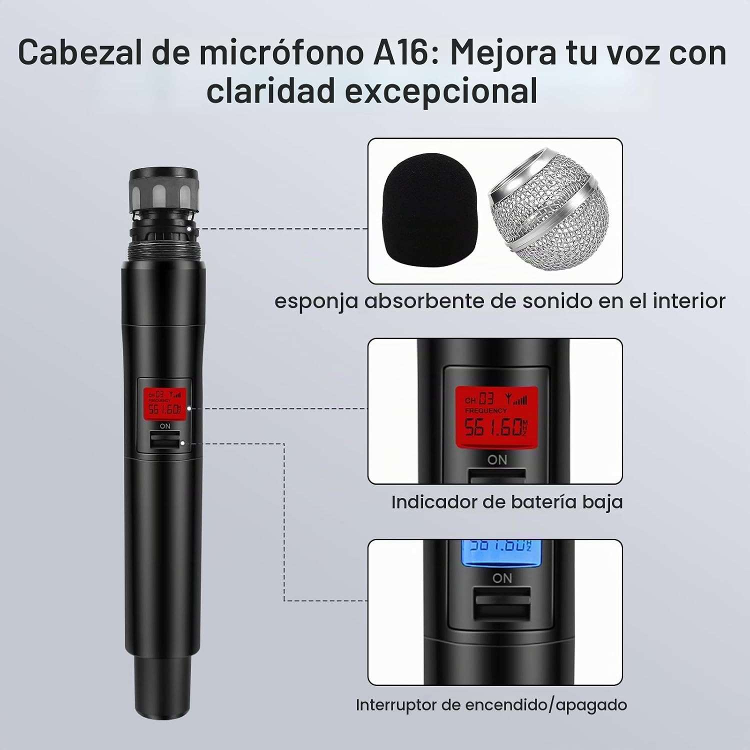 MICRÓFONO INALÁMBRICO INNOPOW 4 CANALES CON 4 MICRÓFONOS DE MANO METÁLICOS - 5
