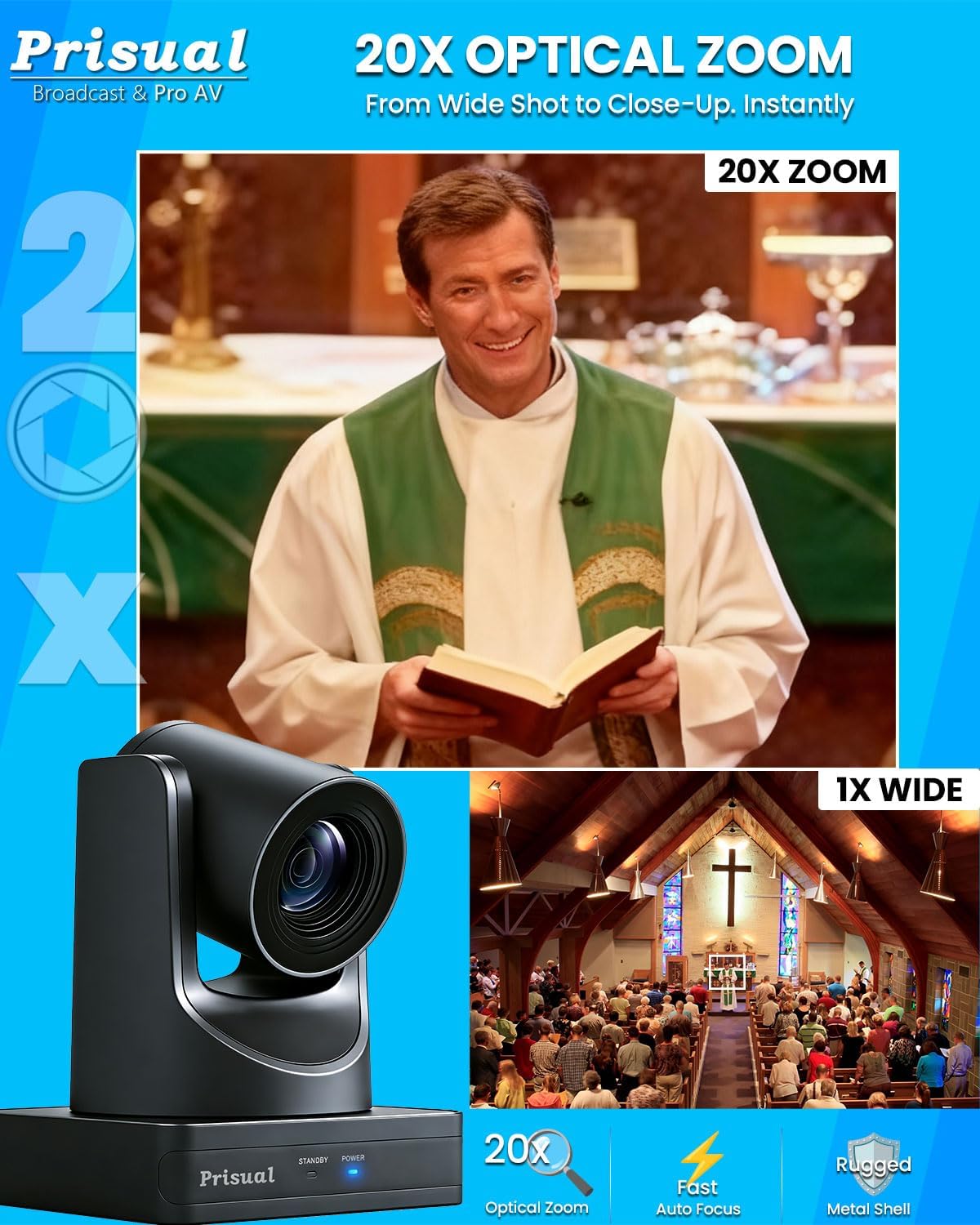 CÁMARA PTZ PRISUAL PT20X-UL 20X ZOOM ÓPTICO FULL HD POE HDMI USB 3.0 LAN - 3