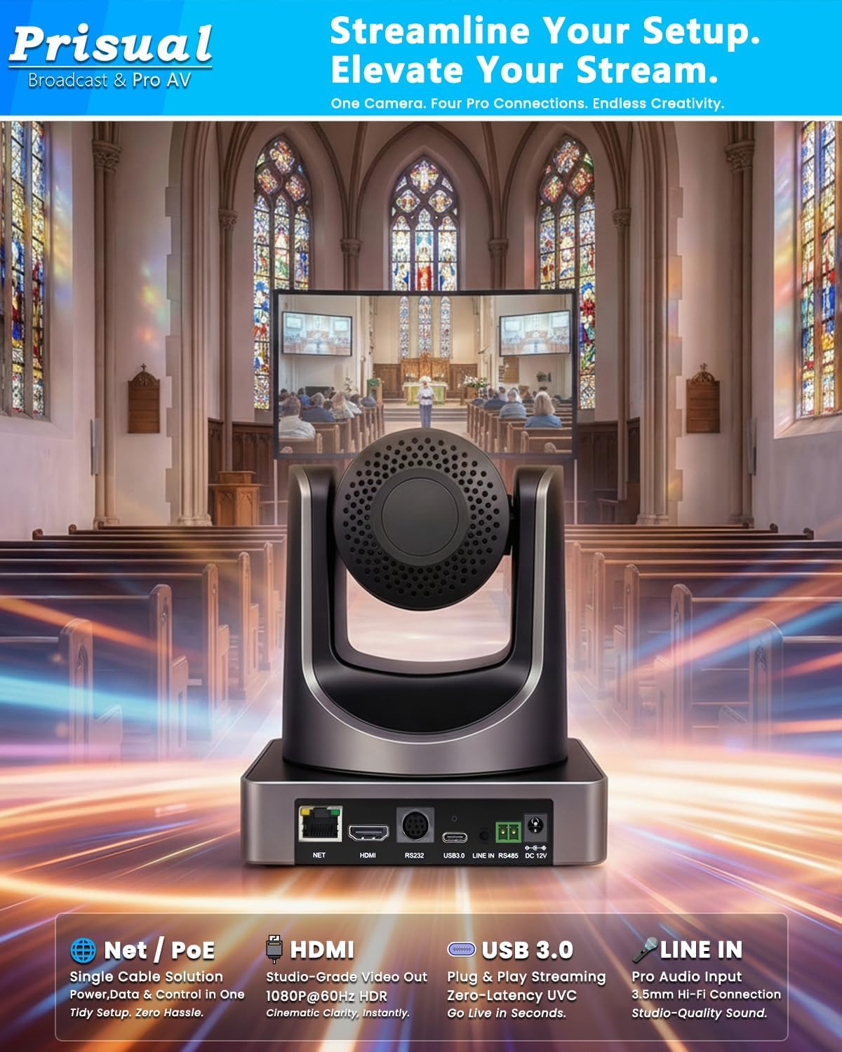 CÁMARA PTZ PRISUAL PT20X-UL 20X ZOOM ÓPTICO FULL HD POE HDMI USB 3.0 LAN - 4