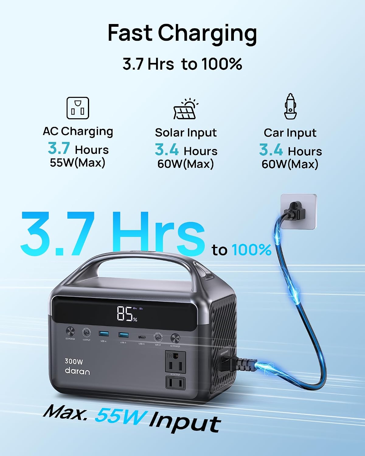 ESTACIÓN DE ENERGÍA PORTÁTIL DARANENER 192WH 300W CON MOCHILA Y 6 PUERTOS - 5