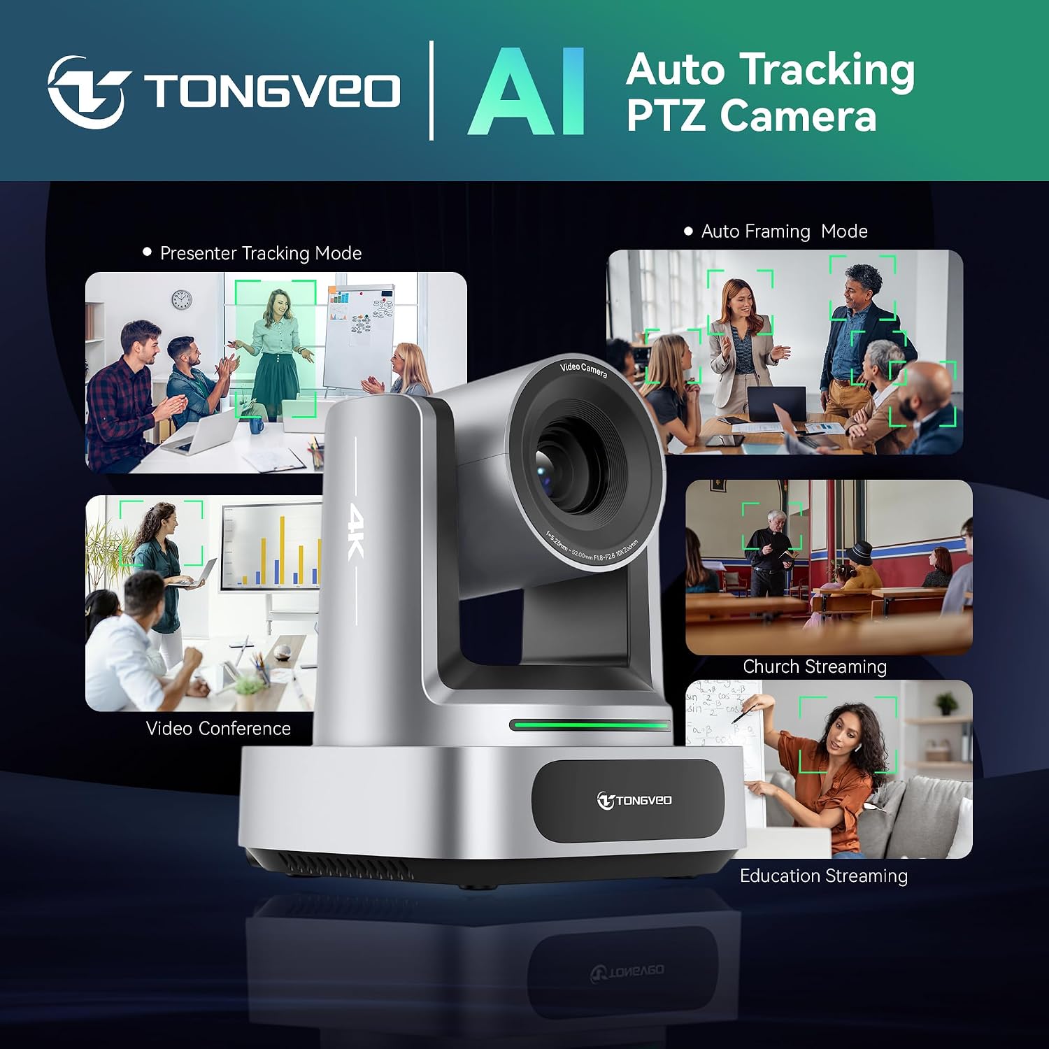 CÁMARA PTZ TONGVEO AI 4K CON ZOOM ÓPTICO 10X HDMI Y USB 3.0 - 4