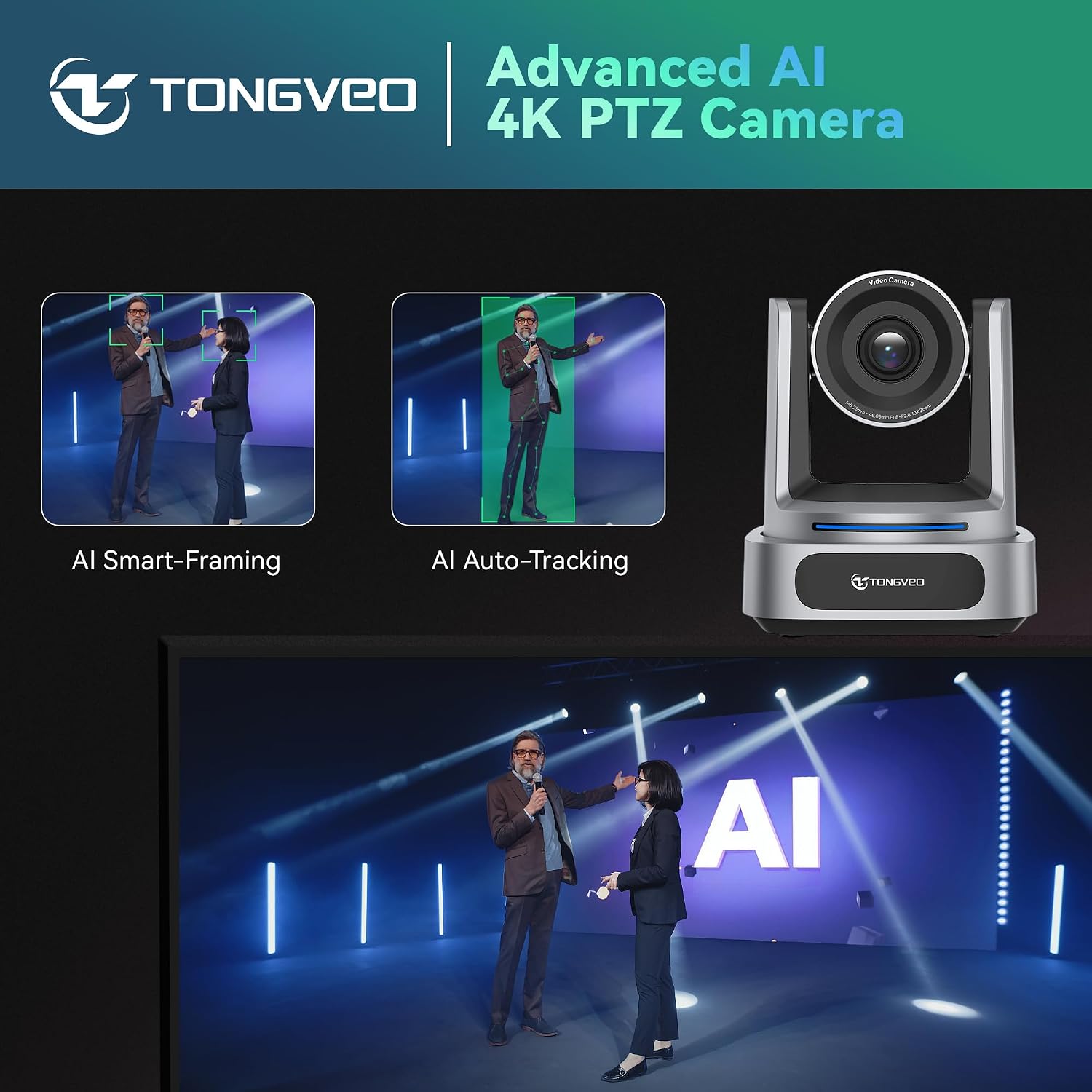 CÁMARA PTZ TONGVEO AI 4K CON ZOOM ÓPTICO 10X HDMI Y USB 3.0 - 5
