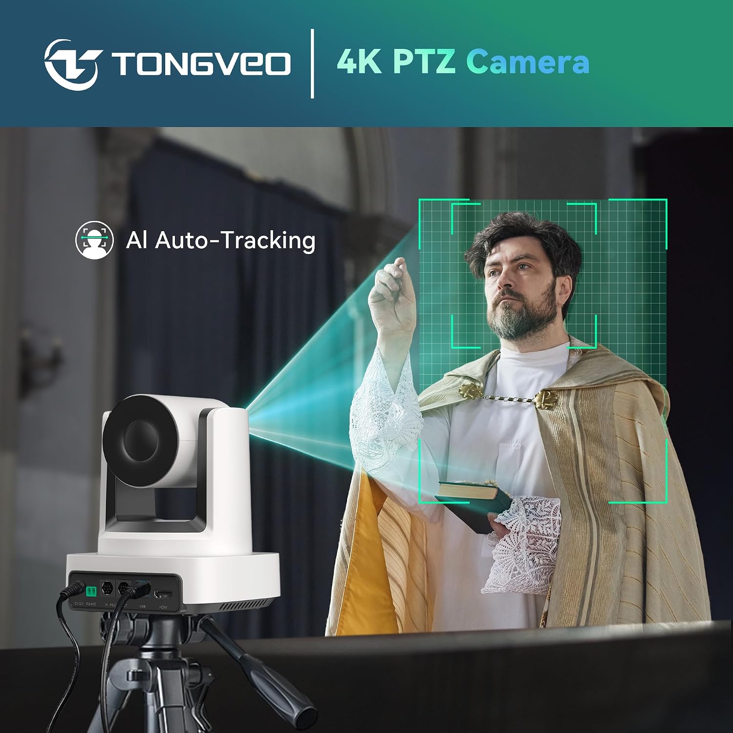 CÁMARA PTZ TONGVEO AI 4K CON ZOOM ÓPTICO 10X HDMI Y USB 3.0 - 3