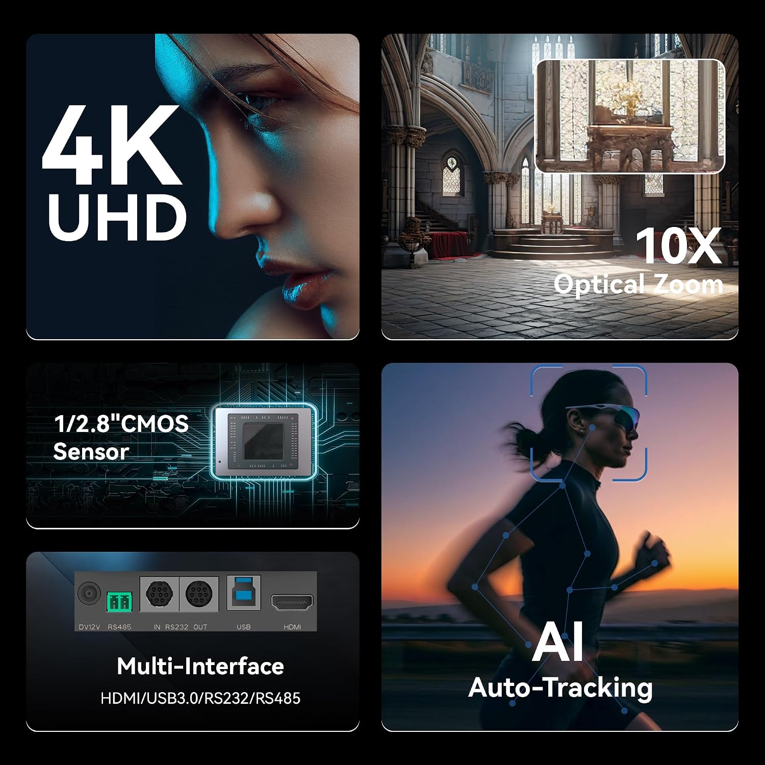 CÁMARA PTZ TONGVEO AI 4K CON ZOOM ÓPTICO 10X HDMI Y USB 3.0 - 4