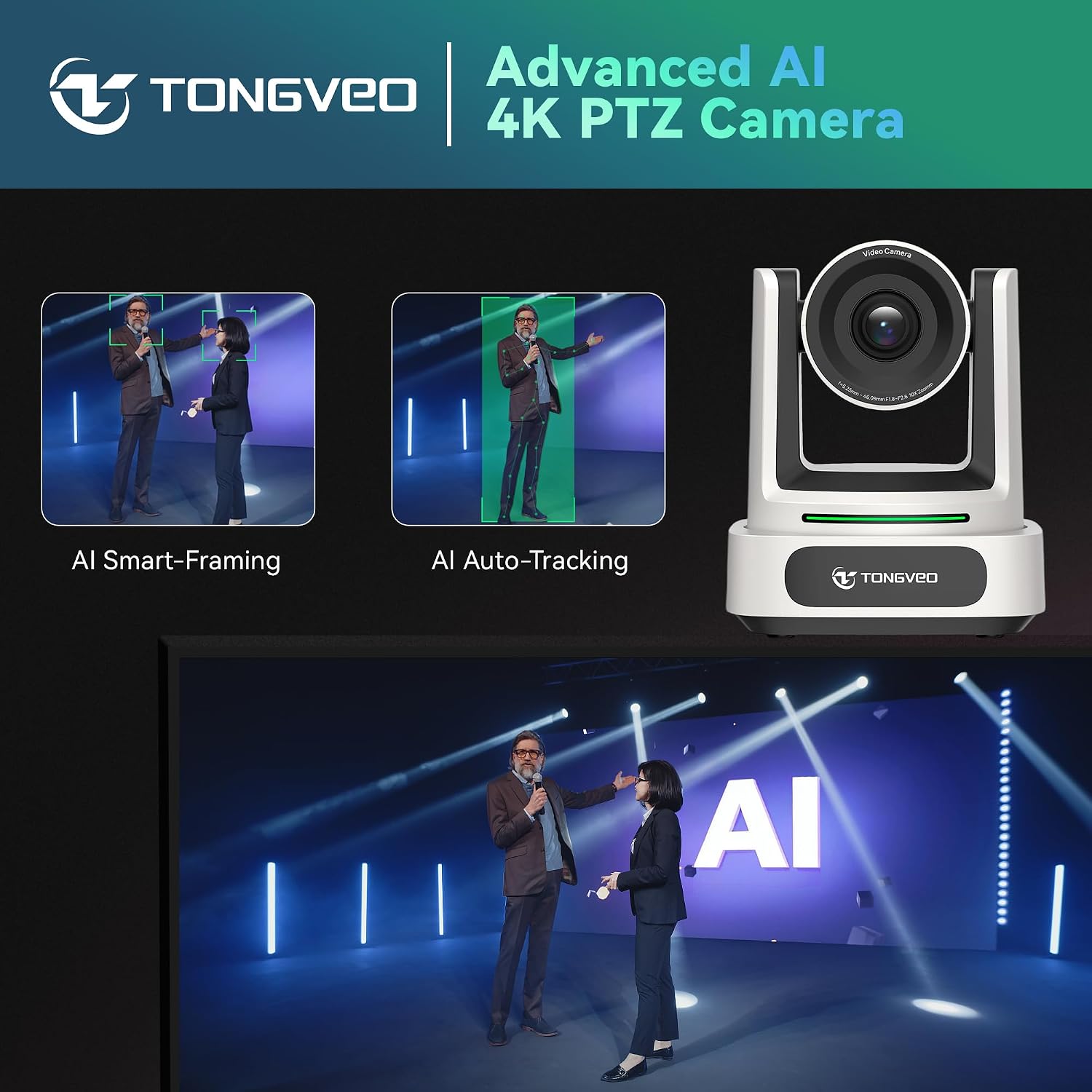 CÁMARA PTZ TONGVEO AI 4K CON ZOOM ÓPTICO 10X HDMI Y USB 3.0 - 5