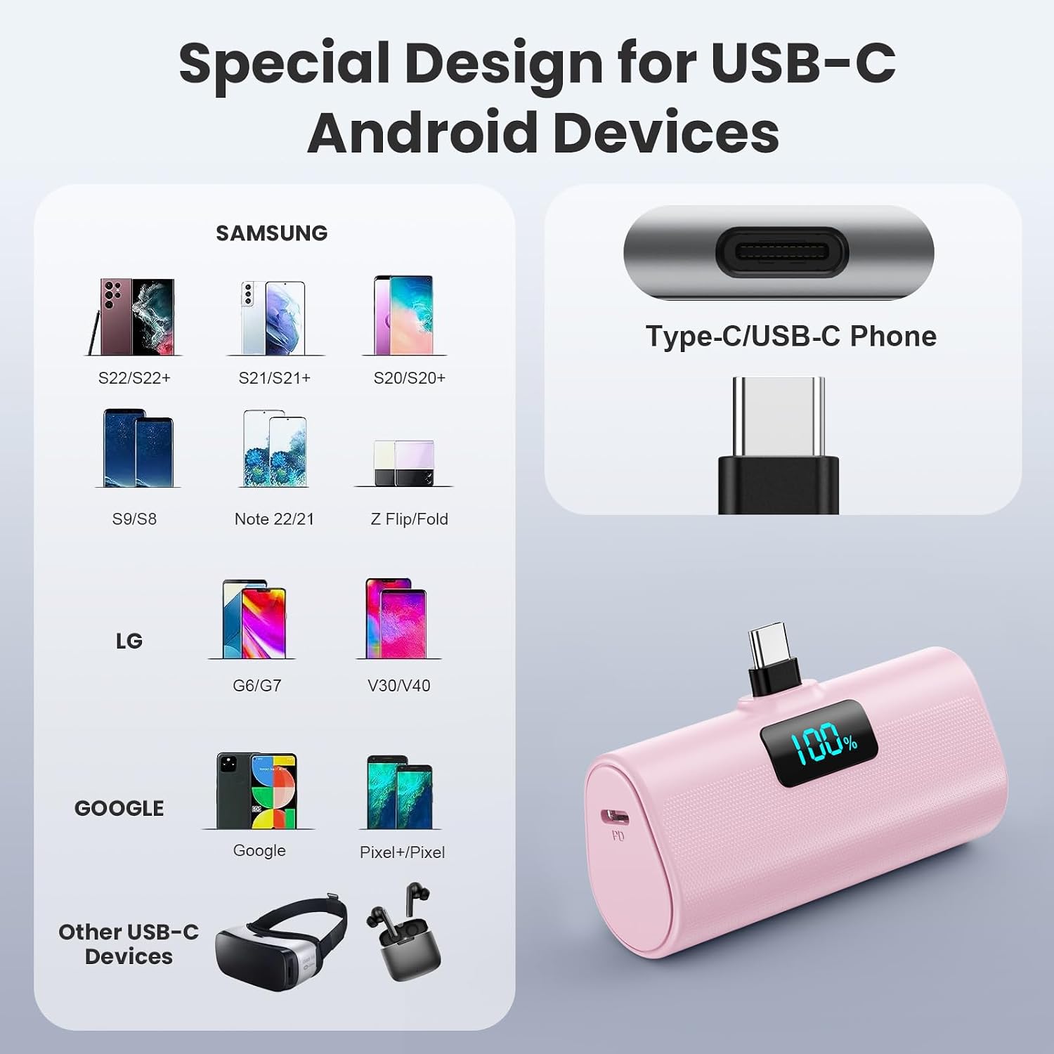 BATERÍA EXTERNA HETP 5200MAH USB-C PARA IPHONE 15/16/17 Y ANDROID 2 UNIDADES ROSA Y VERDE - 2