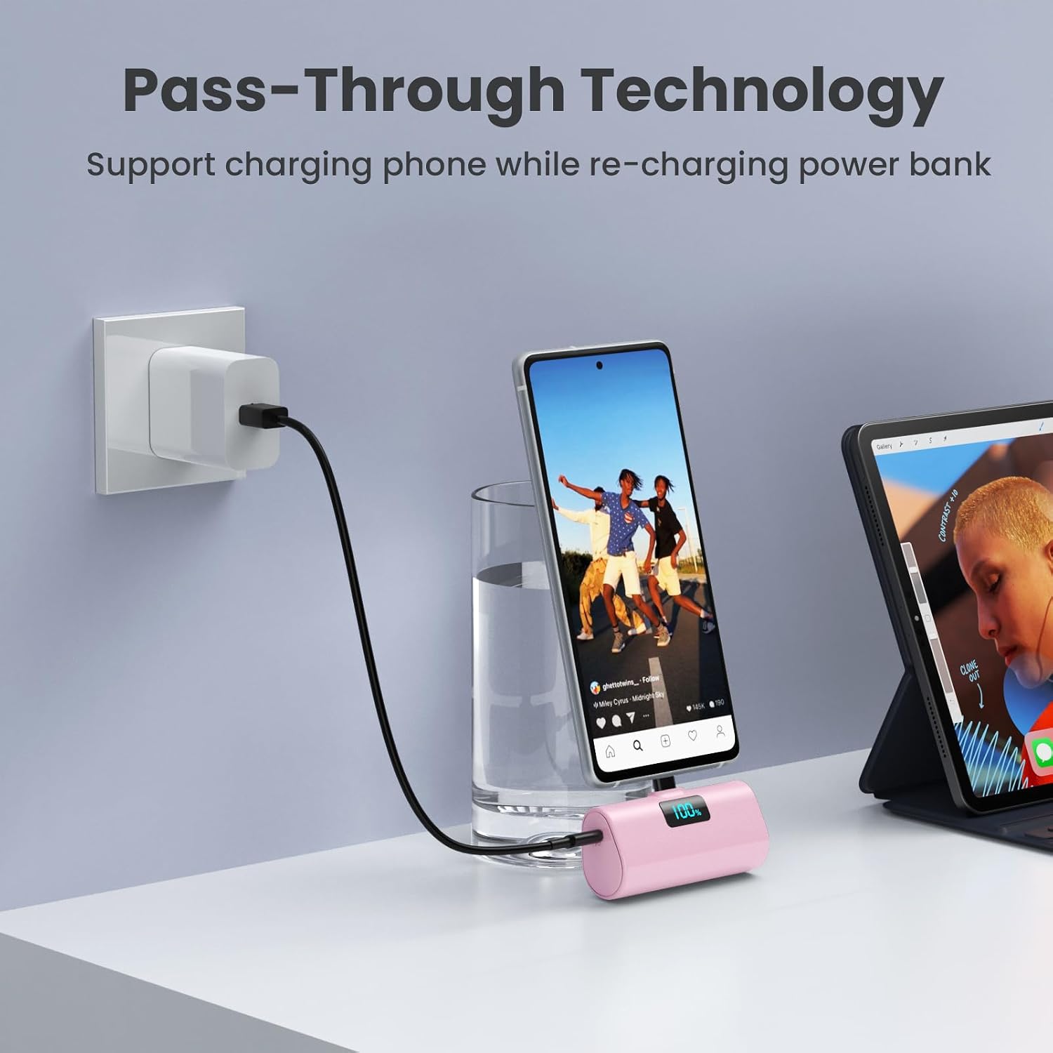 BATERÍA EXTERNA HETP 5200MAH USB-C PARA IPHONE 15/16/17 Y ANDROID 2 UNIDADES ROSA Y VERDE - 3