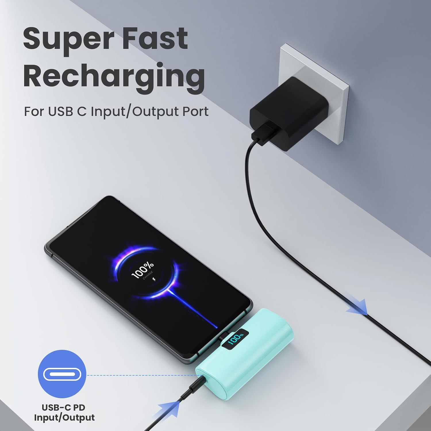BATERÍA EXTERNA HETP 5200MAH USB-C PARA IPHONE 15/16/17 Y ANDROID 2 UNIDADES ROSA Y VERDE - 5