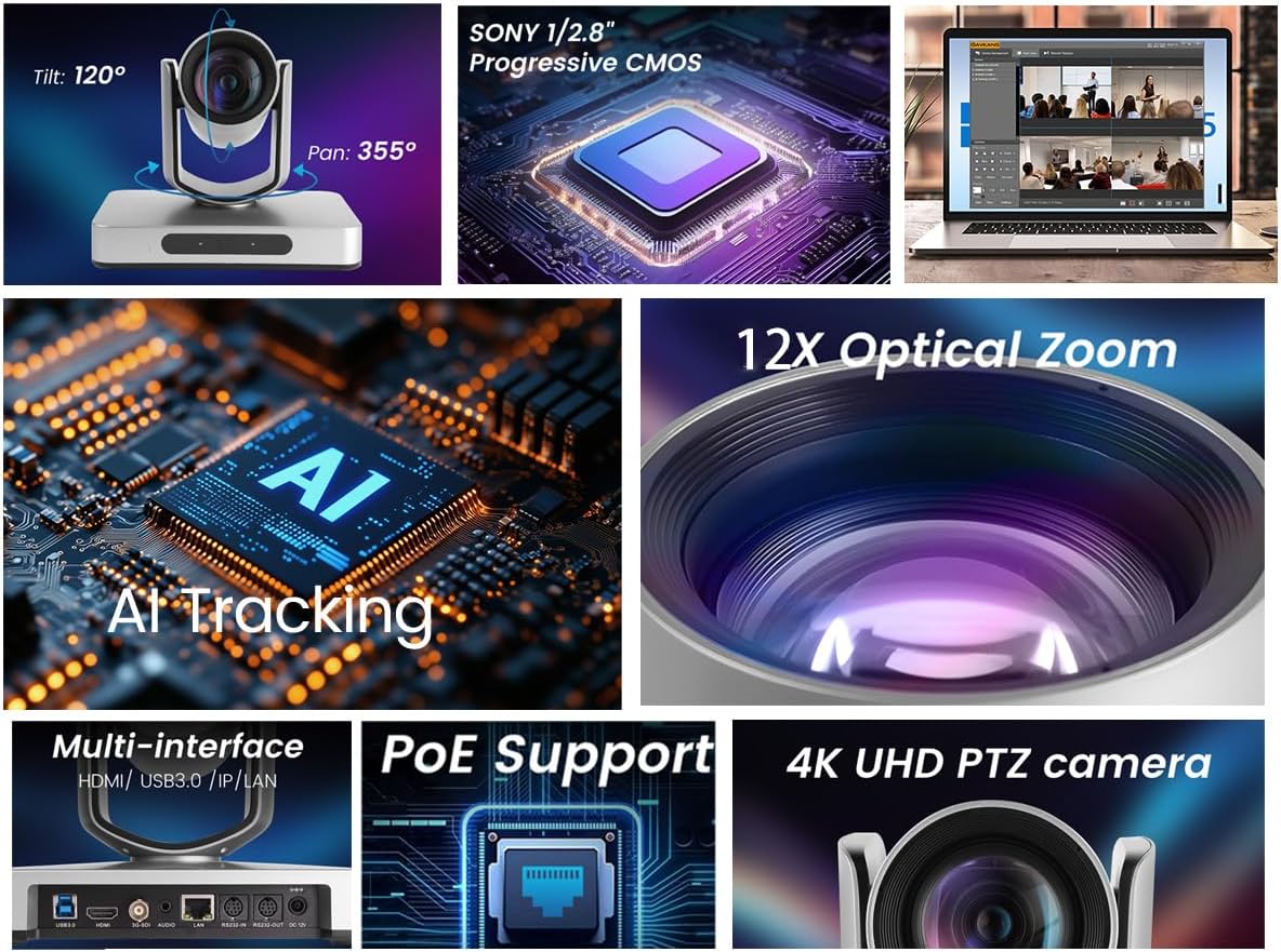CÁMARA PTZ 4K HDMI NDI AVKANS 12X CON AUTO TRACKING AI PLATA - 4