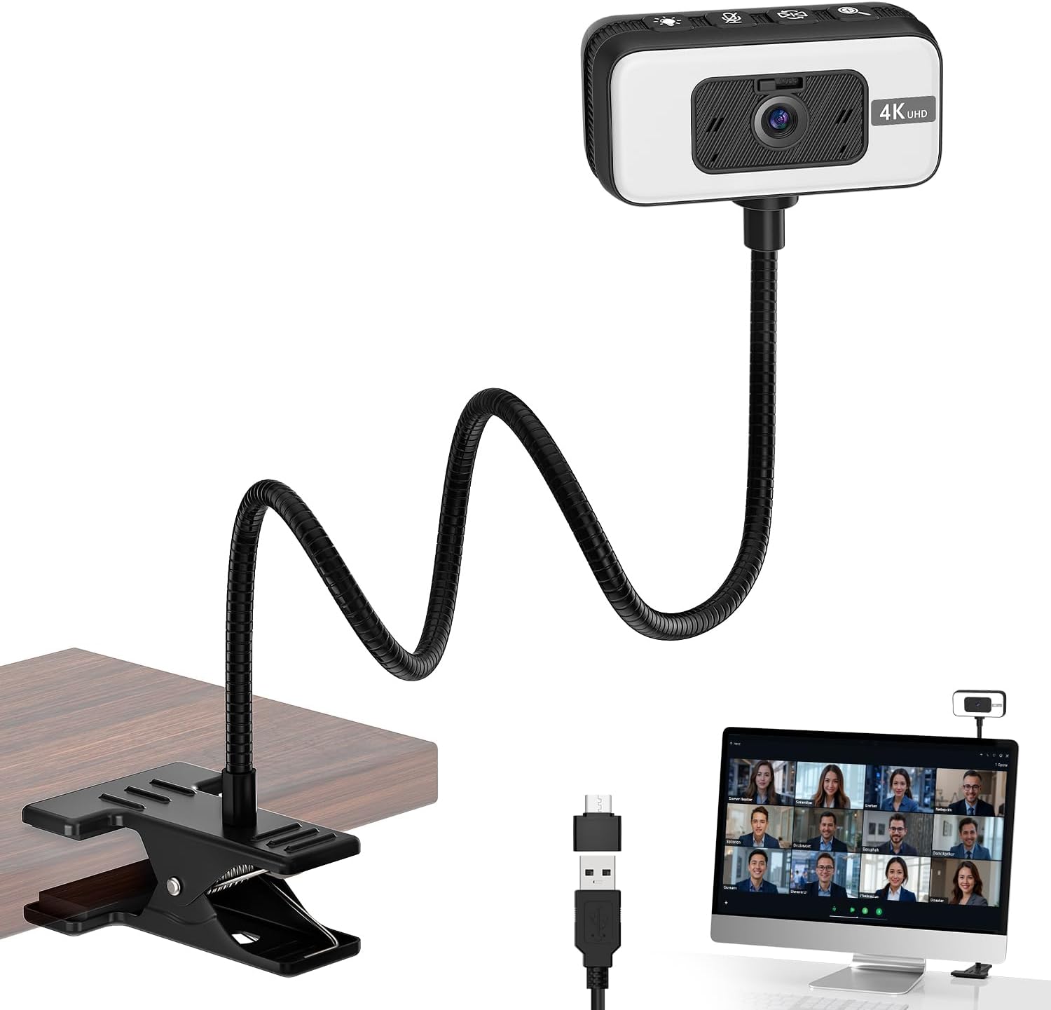 WEBCAM 4K MAJIPHI CON LUZ, ENFOQUE PDAF Y MICRÓFONO PARA STREAMING - 1