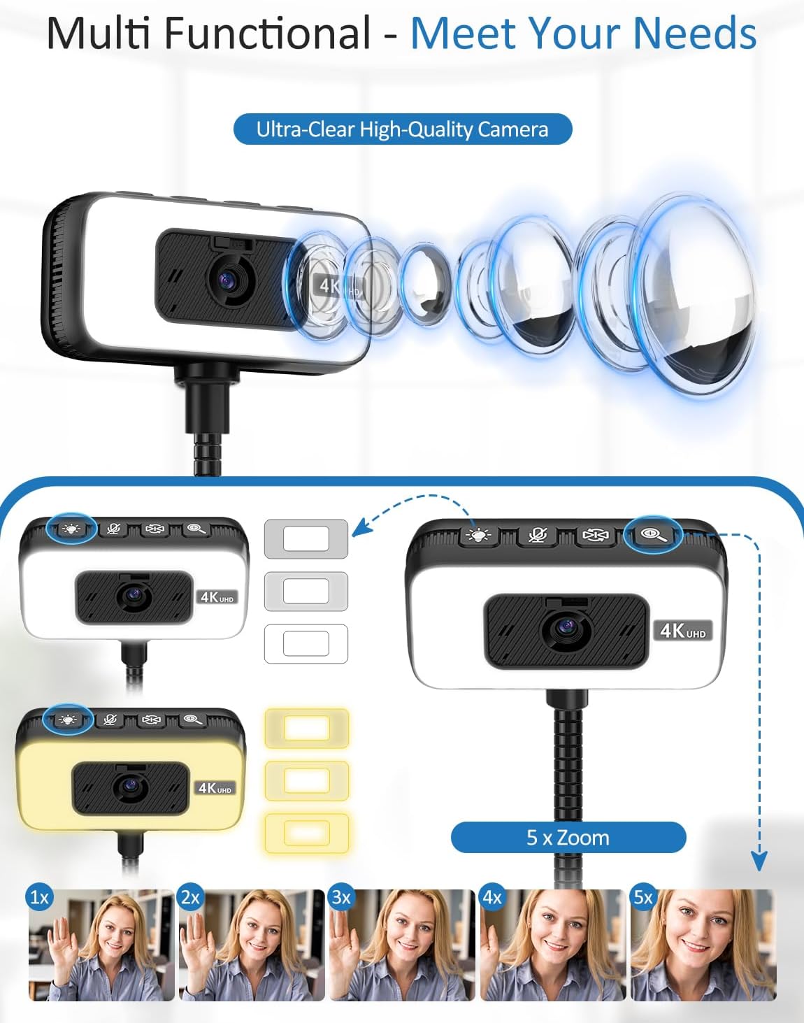 WEBCAM 4K MAJIPHI CON LUZ, ENFOQUE PDAF Y MICRÓFONO PARA STREAMING - 2