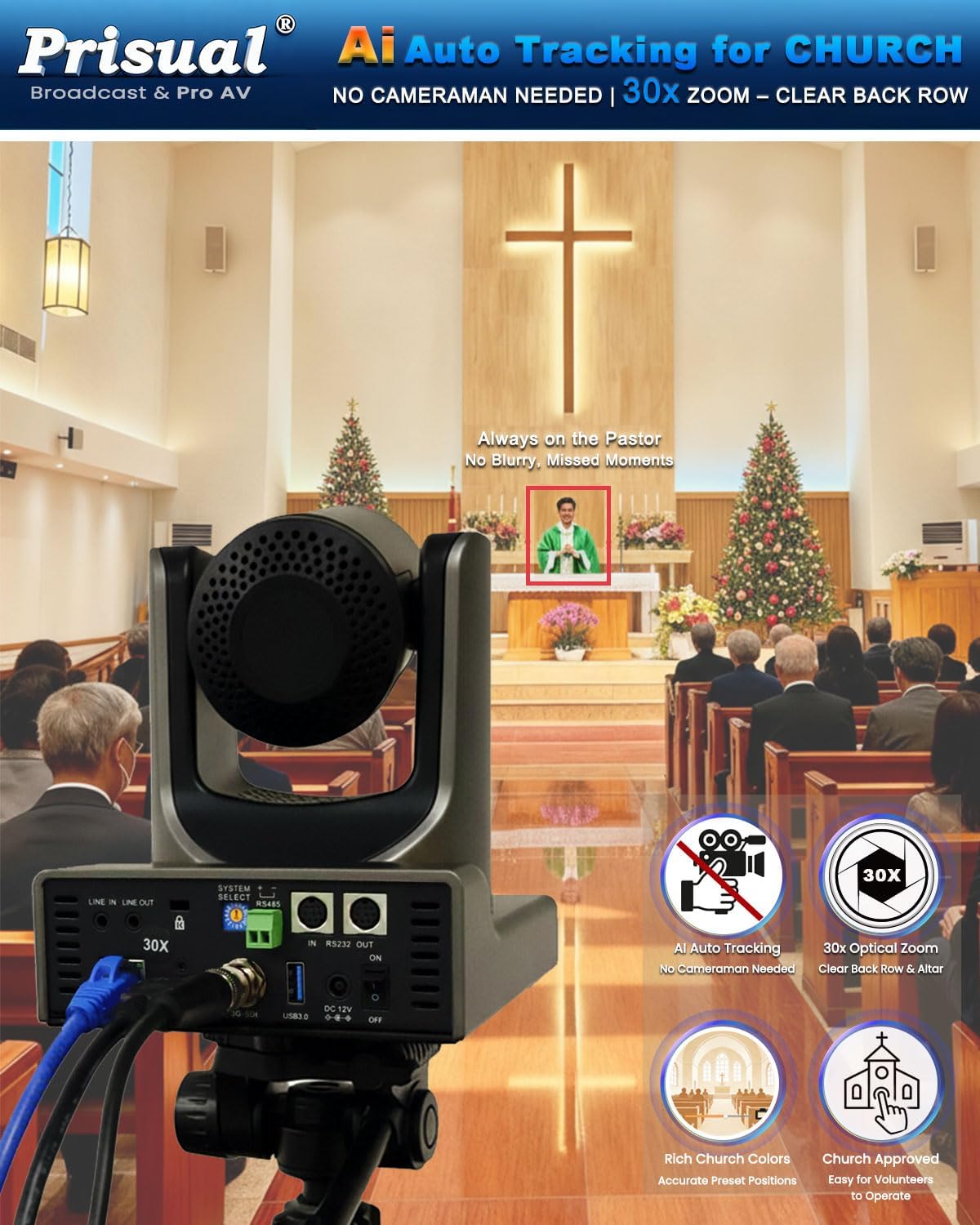 CÁMARA DE VIDEO PRISUAL NDI HX3 PTZ 5TA GEN CON ZOOM ÓPTICO 30X Y AUTO TRACKING AI - 5