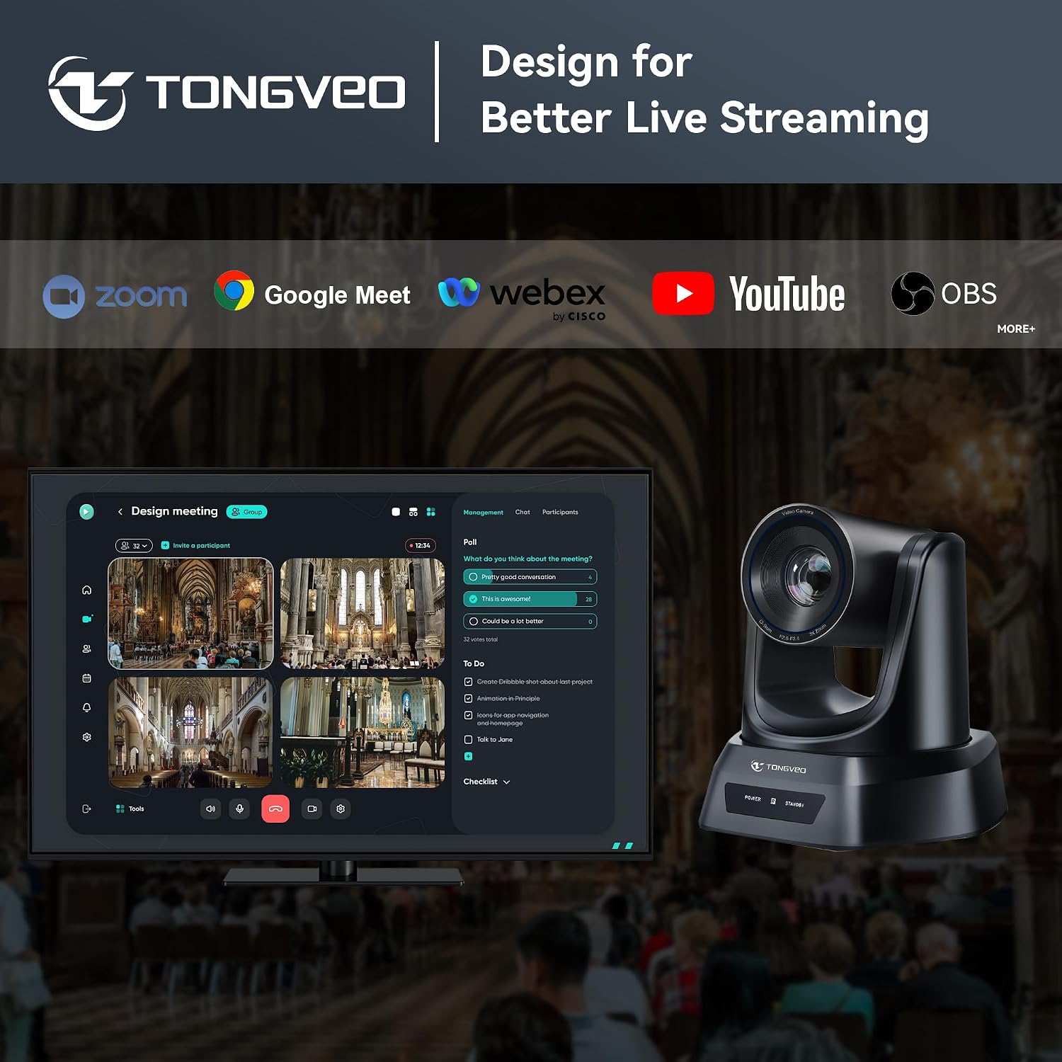 CÁMARA PTZ INALÁMBRICA TONGVEO AI CON AUTO-SEGUIMIENTO 1080P 60FPS ZOOM 3X - 4