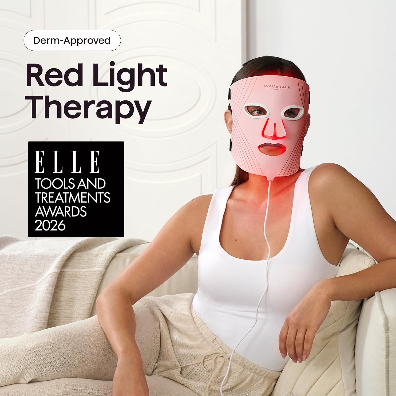 MÁSCARA DE TERAPIA DE LUZ ROJA WAVYTALK PARA ROSTRO ROSA - 3