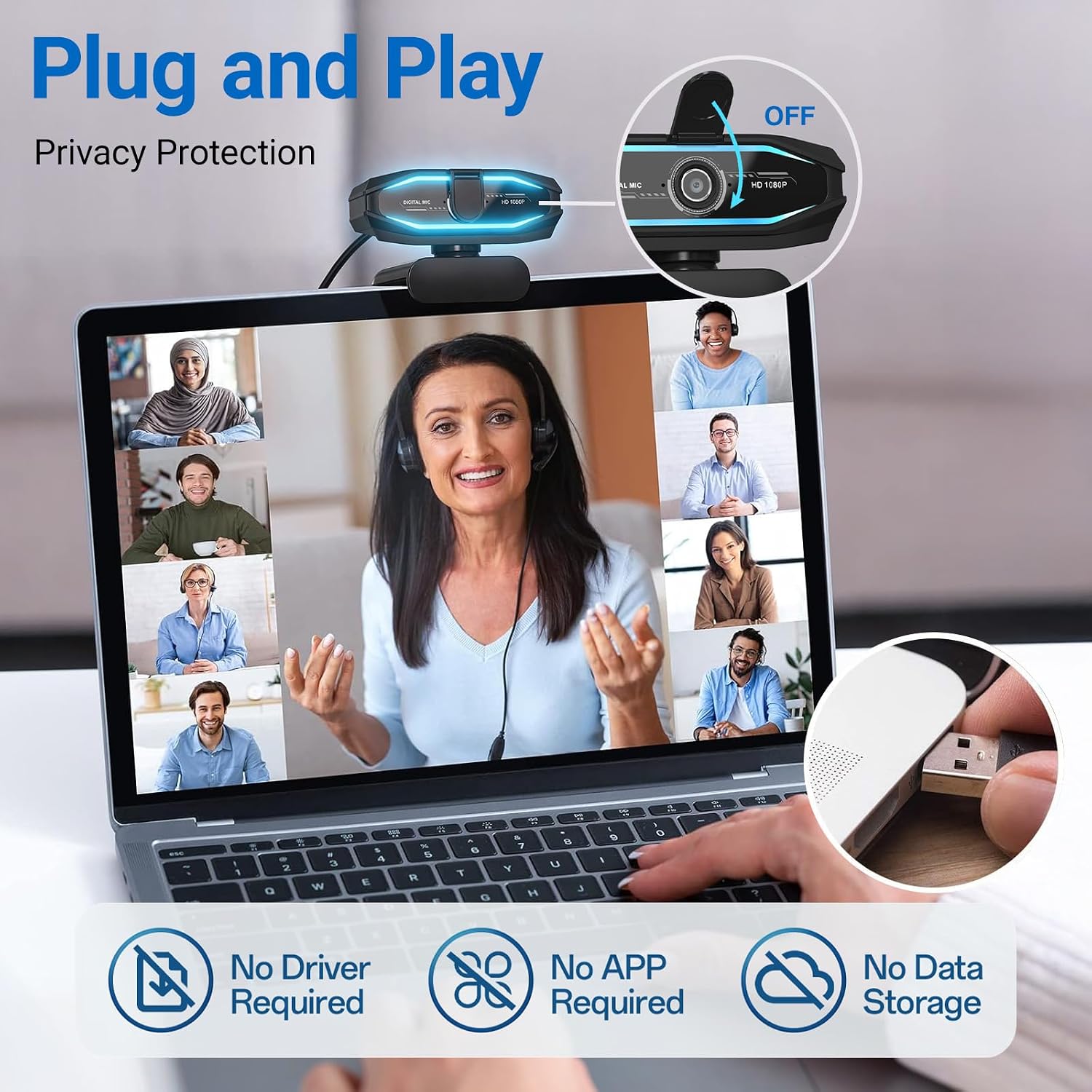 WEBCAM SWEETLINK HD 1080P CON MICRÓFONO Y LUZ RGB - 5