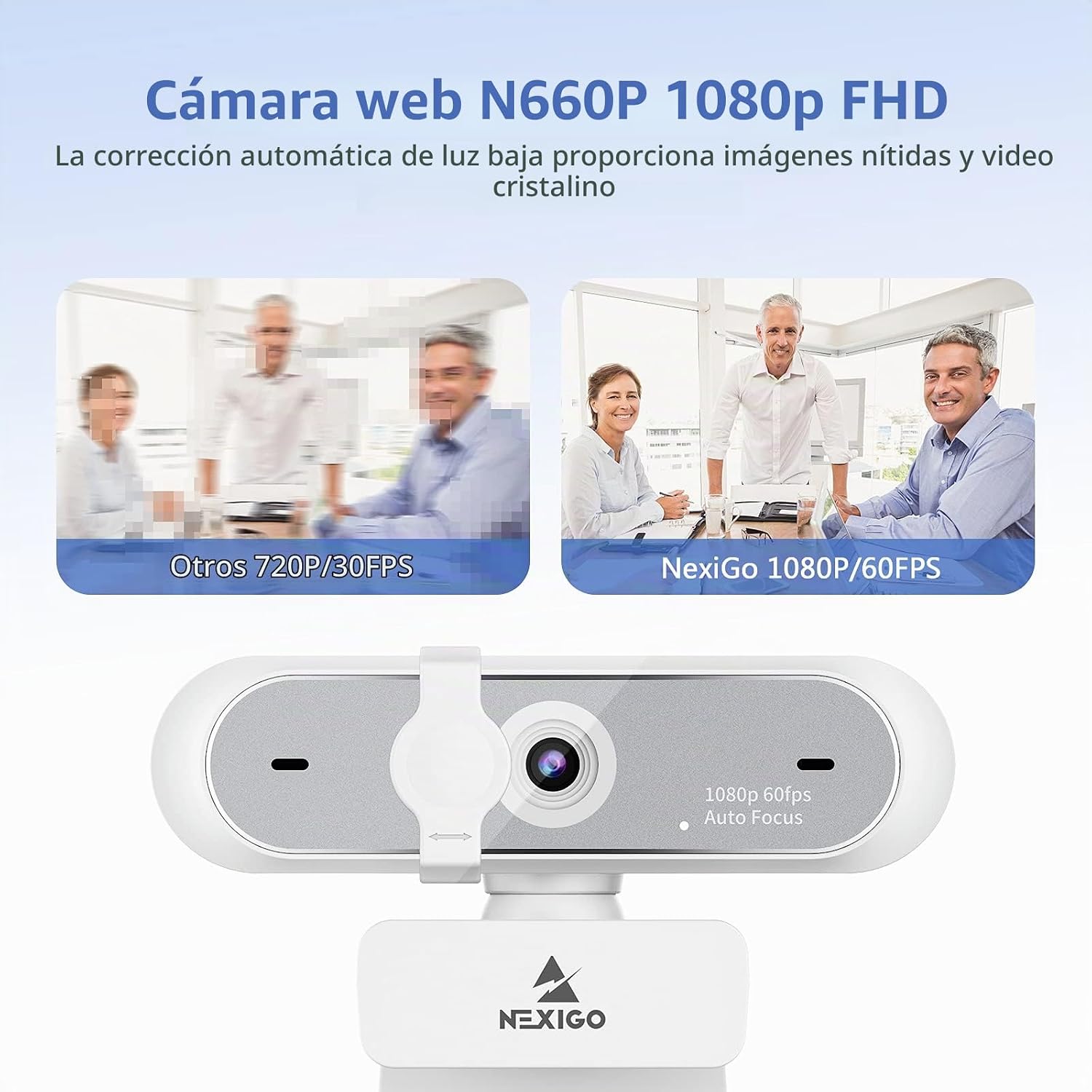 WEBCAM NEXIGO N660P 1080P 60FPS CON MICRÓFONO DUAL Y CUBIERTA DE PRIVACIDAD BLANCA - 2