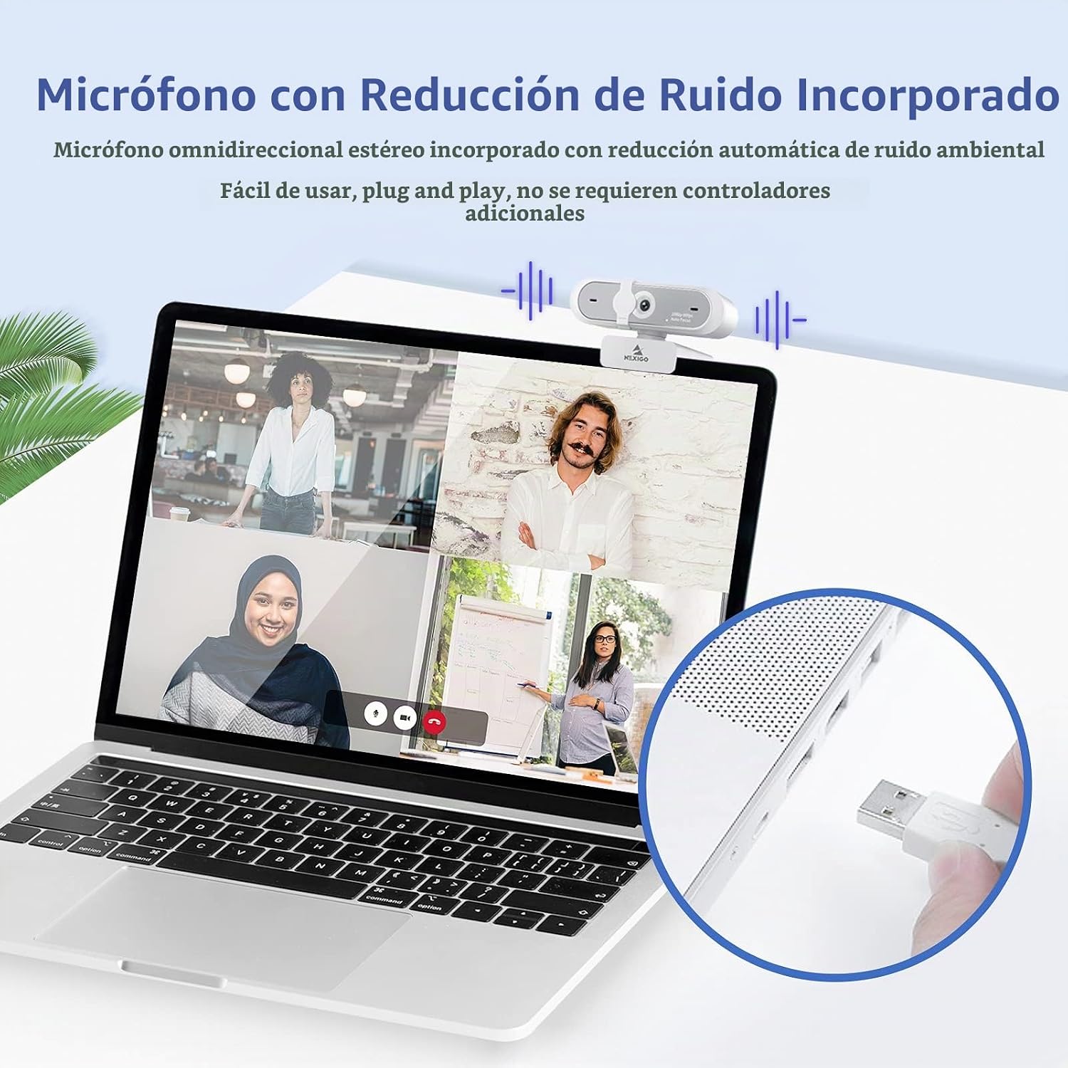 WEBCAM NEXIGO N660P 1080P 60FPS CON MICRÓFONO DUAL Y CUBIERTA DE PRIVACIDAD BLANCA - 3