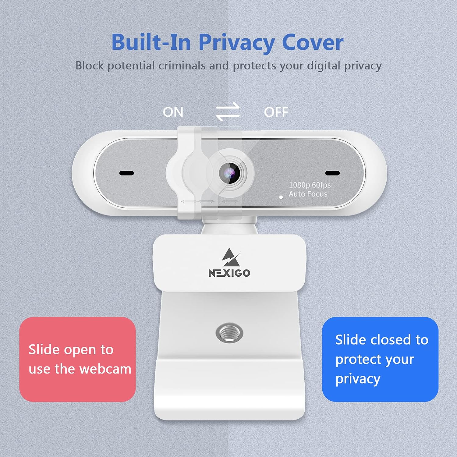 WEBCAM NEXIGO N660P 1080P 60FPS CON MICRÓFONO DUAL Y CUBIERTA DE PRIVACIDAD BLANCA - 5