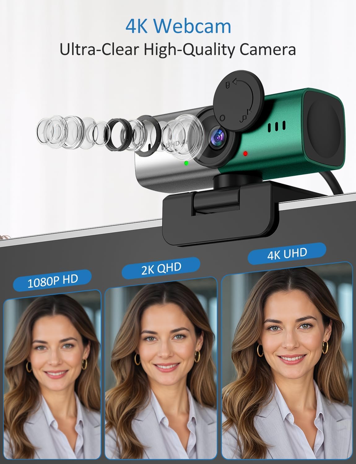 WEBCAM MAJIPHI 4K CON MICRÓFONO Y AUTOFOCUS USB PARA PC Y LAPTOP - 2