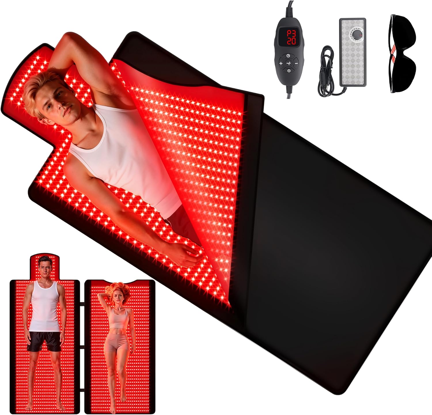 ALMOHADILLA TERAPÉUTICA PERITOUR RED LIGHT THERAPY MAT FULL BODY 2026, 2570 LEDS, 189X85 CM, CUERO SUAVE - 1