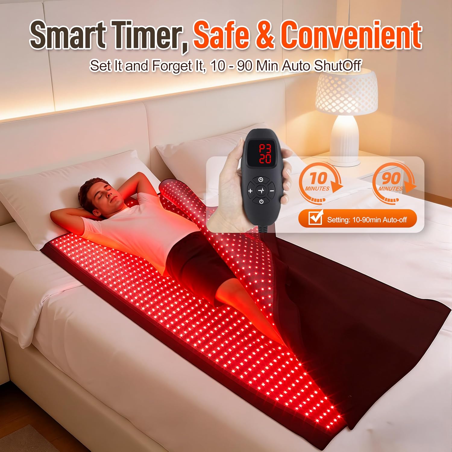 ALMOHADILLA TERAPÉUTICA PERITOUR RED LIGHT THERAPY MAT FULL BODY 2026, 2570 LEDS, 189X85 CM, CUERO SUAVE - 5