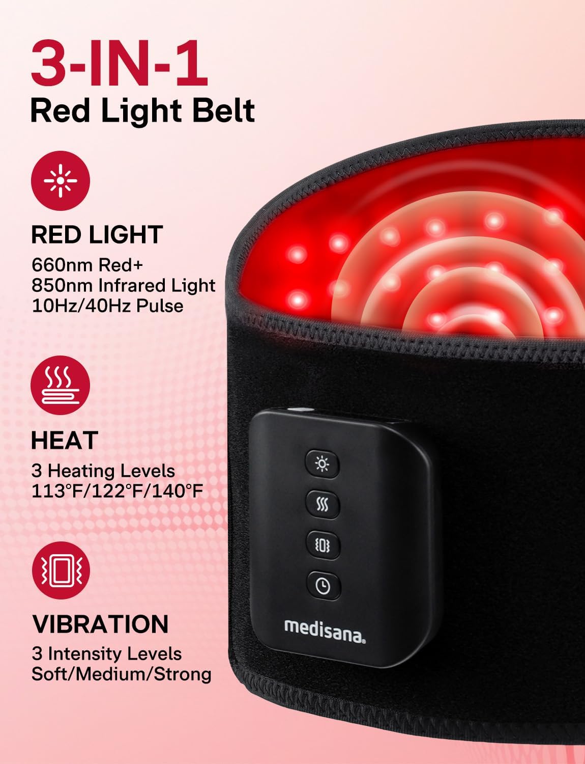 ALMOHADILLA TERAPÉUTICA MEDISANA RED LIGHT THERAPY CINTURÓN 3 EN 1 SIN CABLES - 2