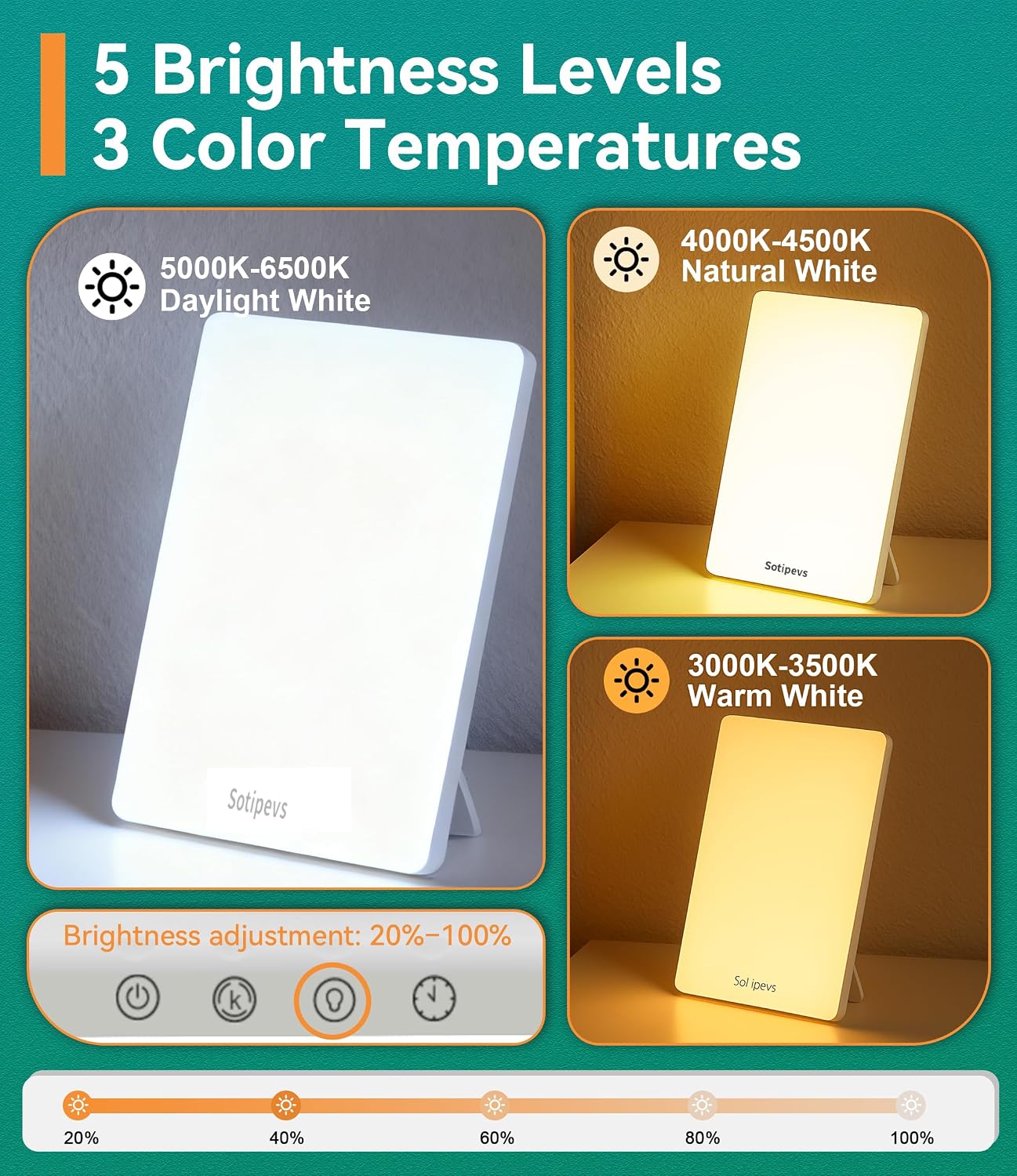 LÁMPARA DE TERAPIA DE LUZ SOTIPEVS 15000 LUX CON CONTROL TÁCTIL Y TEMPORIZADOR - 4