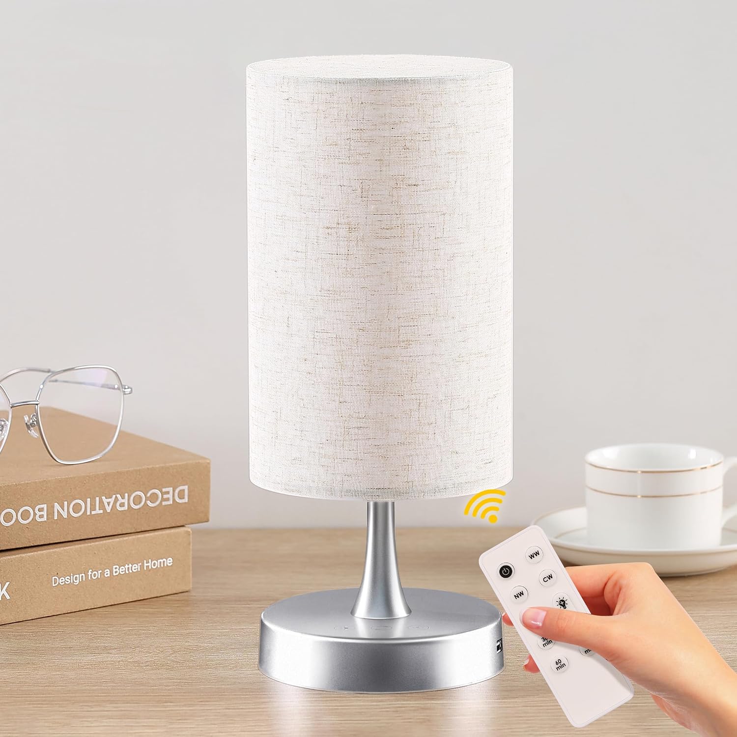 LÁMPARA DE TERAPIA DE LUZ CAROMOLLY 10000 LUX CON CONTROL REMOTO BASE PLATEADA Y PANTALLA DE LINO - 2