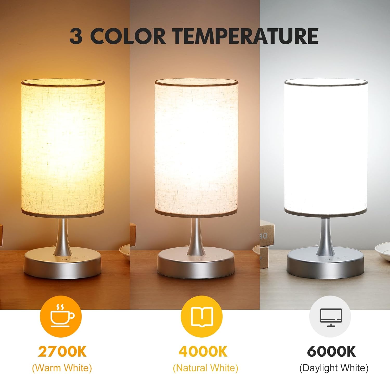 LÁMPARA DE TERAPIA DE LUZ CAROMOLLY 10000 LUX CON CONTROL REMOTO BASE PLATEADA Y PANTALLA DE LINO - 4