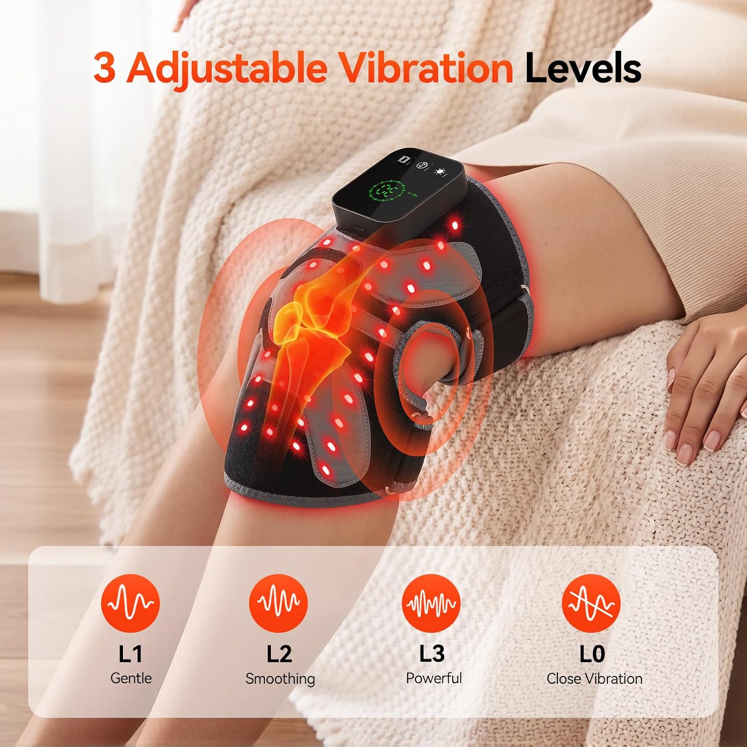 ALMOHADILLA TERAPÉUTICA RICIAL PARA RODILLA CON LUZ ROJA 660NM Y 850NM, VIBRACIÓN Y CALOR, BATERÍA 5000MAH - 4