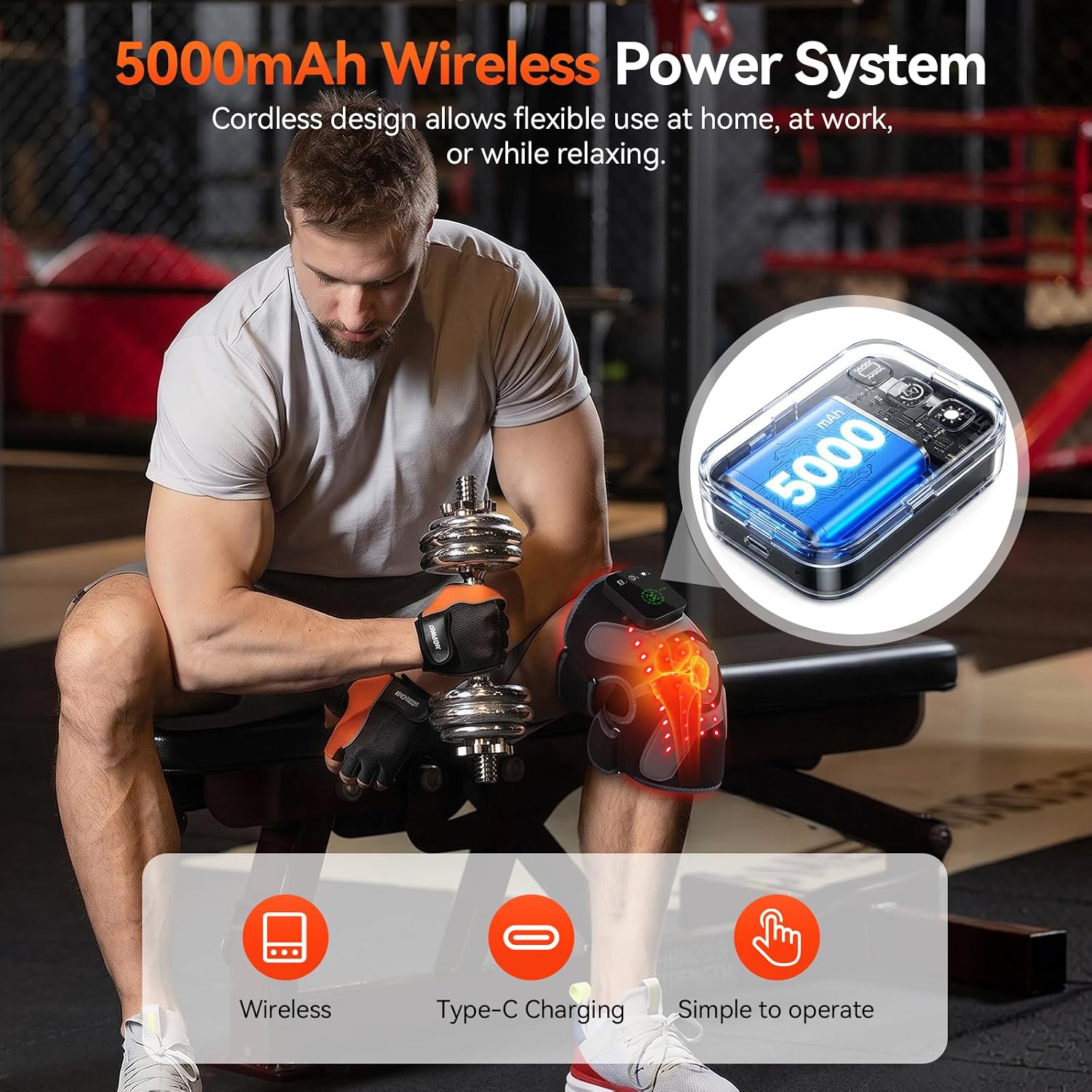ALMOHADILLA TERAPÉUTICA RICIAL PARA RODILLA CON LUZ ROJA 660NM Y 850NM, VIBRACIÓN Y CALOR, BATERÍA 5000MAH - 5