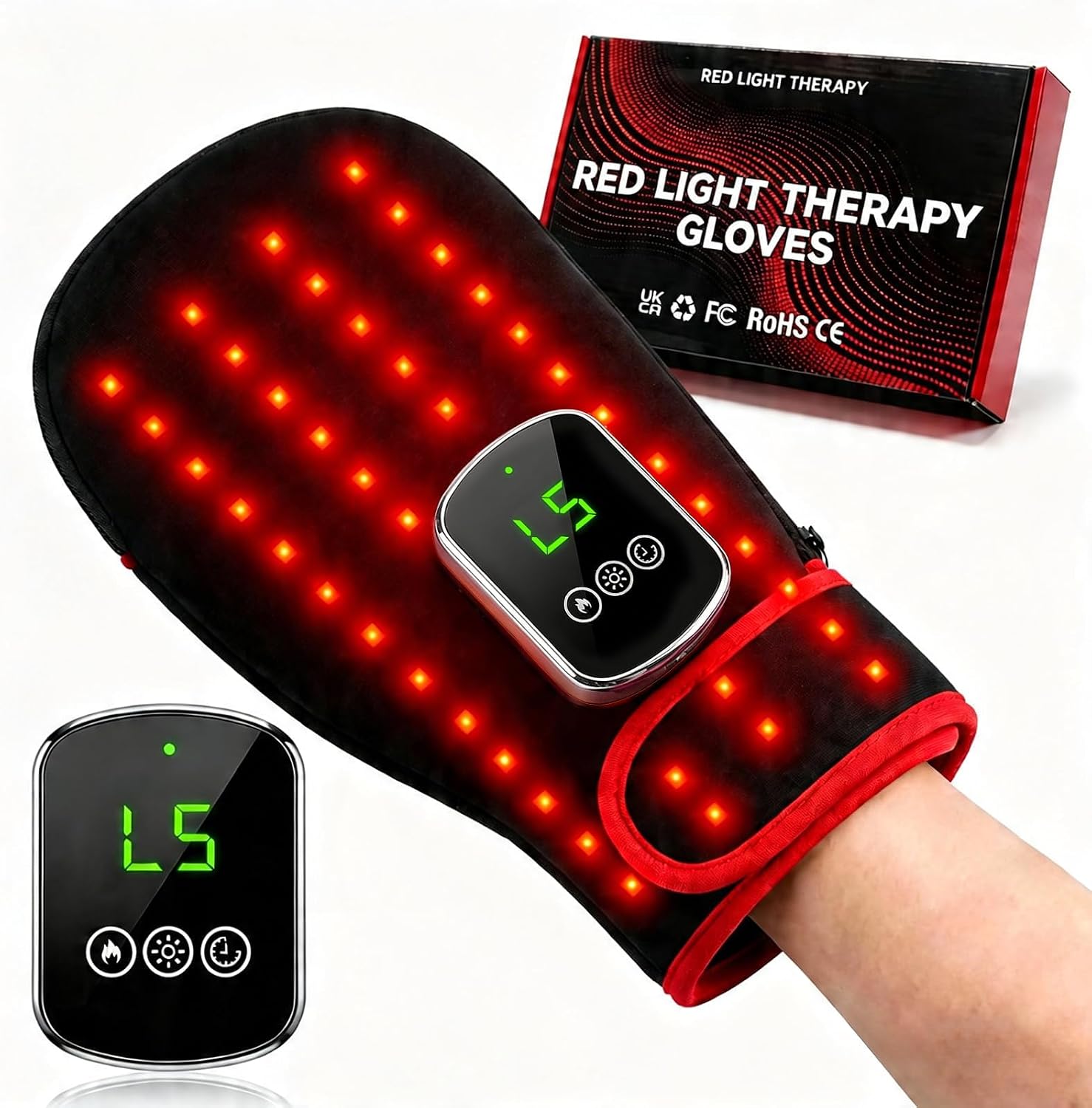 GUANTE DE TERAPIA DE LUZ ROJA BEYONDARKIE PARA ALIVIO DE DOLOR EN MANO, DEDOS Y MUÑECA, NEGRO - 1
