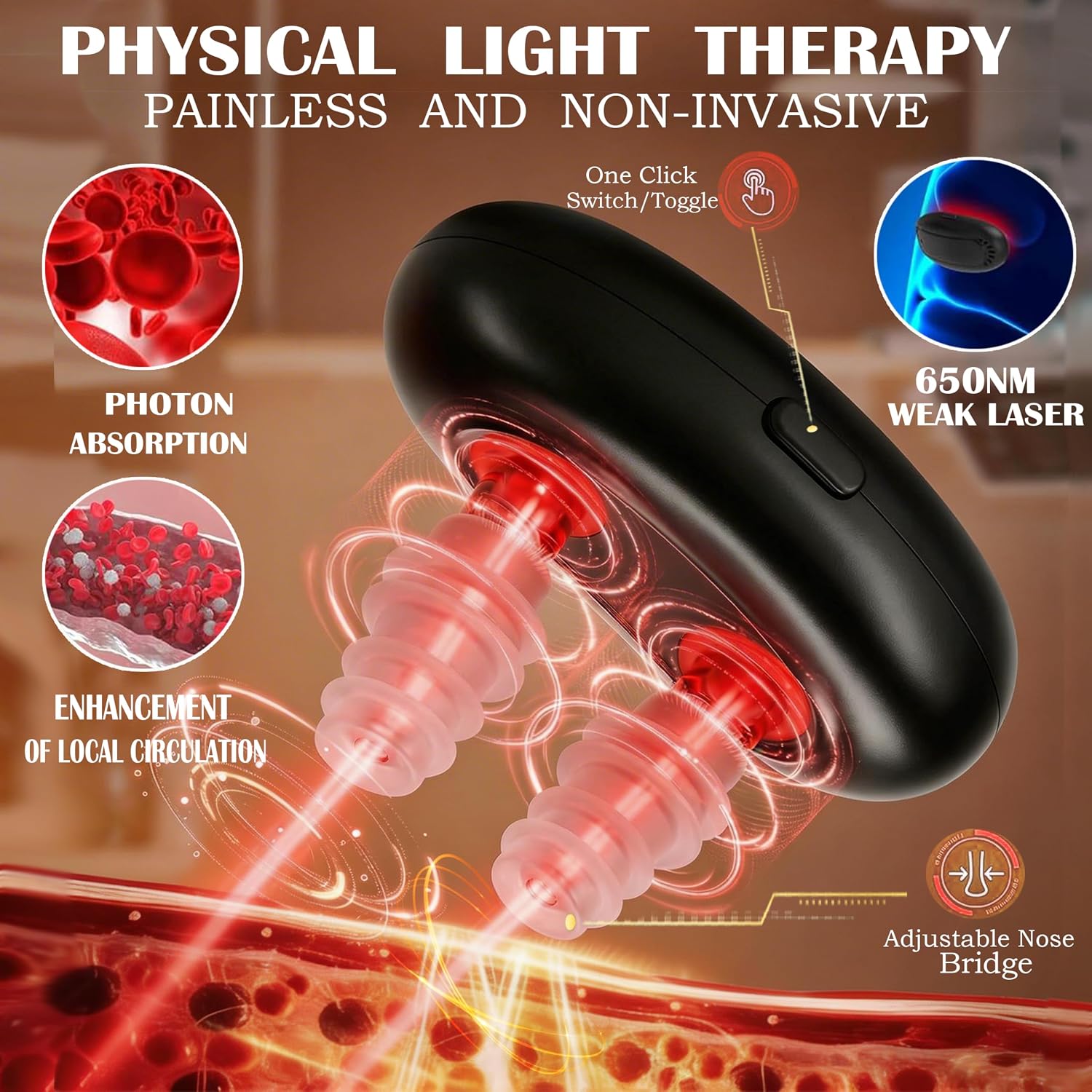 DISPOSITIVO DE TERAPIA NASAL CON LUZ ROJA AOCPO 660NM PARA ALIVIO DE SINUSITIS - 2