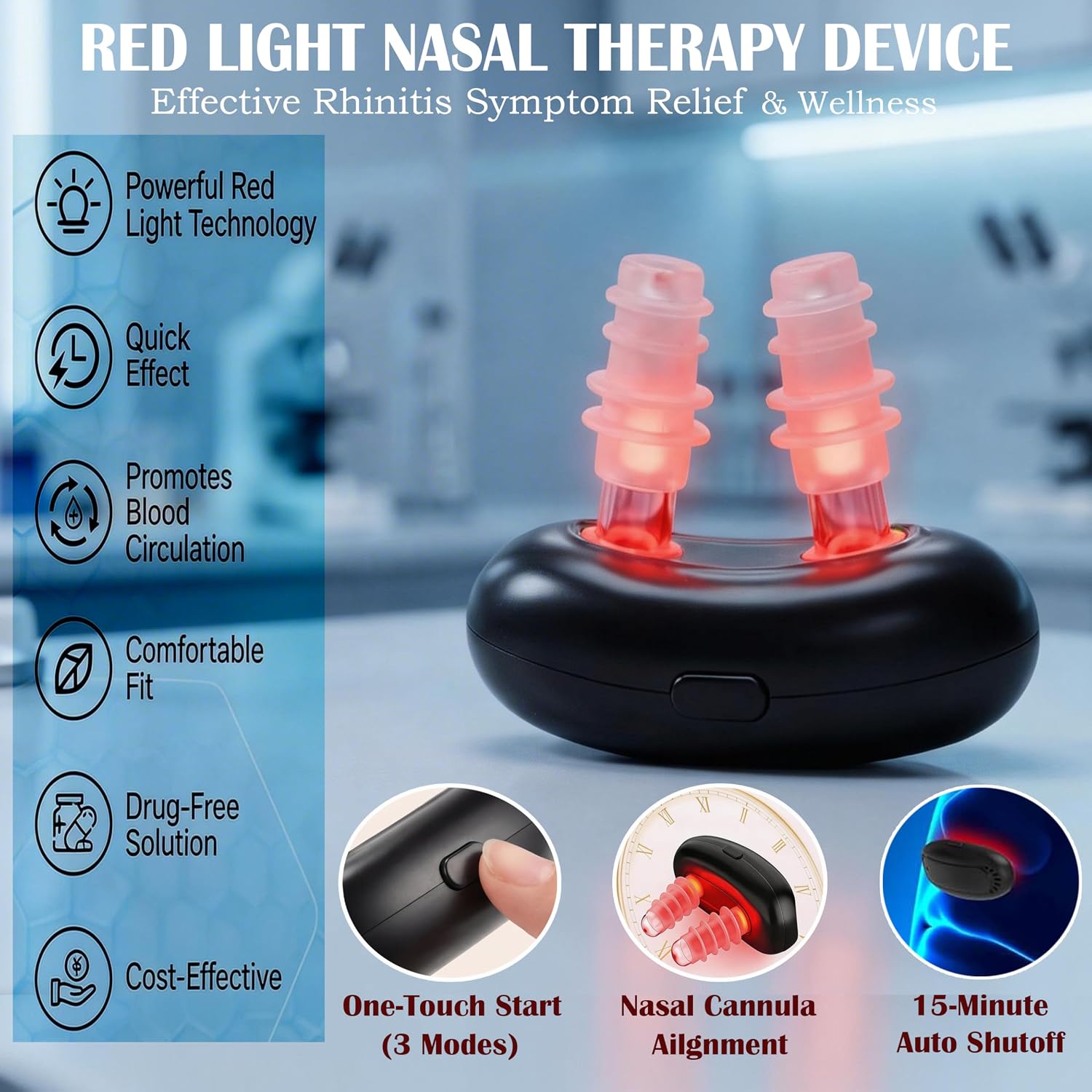 DISPOSITIVO DE TERAPIA NASAL CON LUZ ROJA AOCPO 660NM PARA ALIVIO DE SINUSITIS - 3