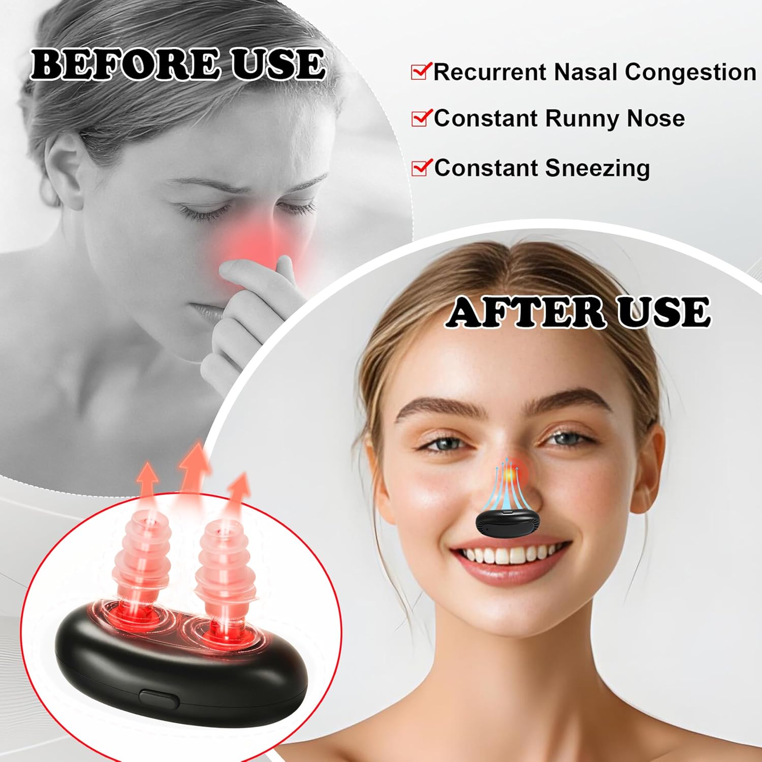 DISPOSITIVO DE TERAPIA NASAL CON LUZ ROJA AOCPO 660NM PARA ALIVIO DE SINUSITIS - 4