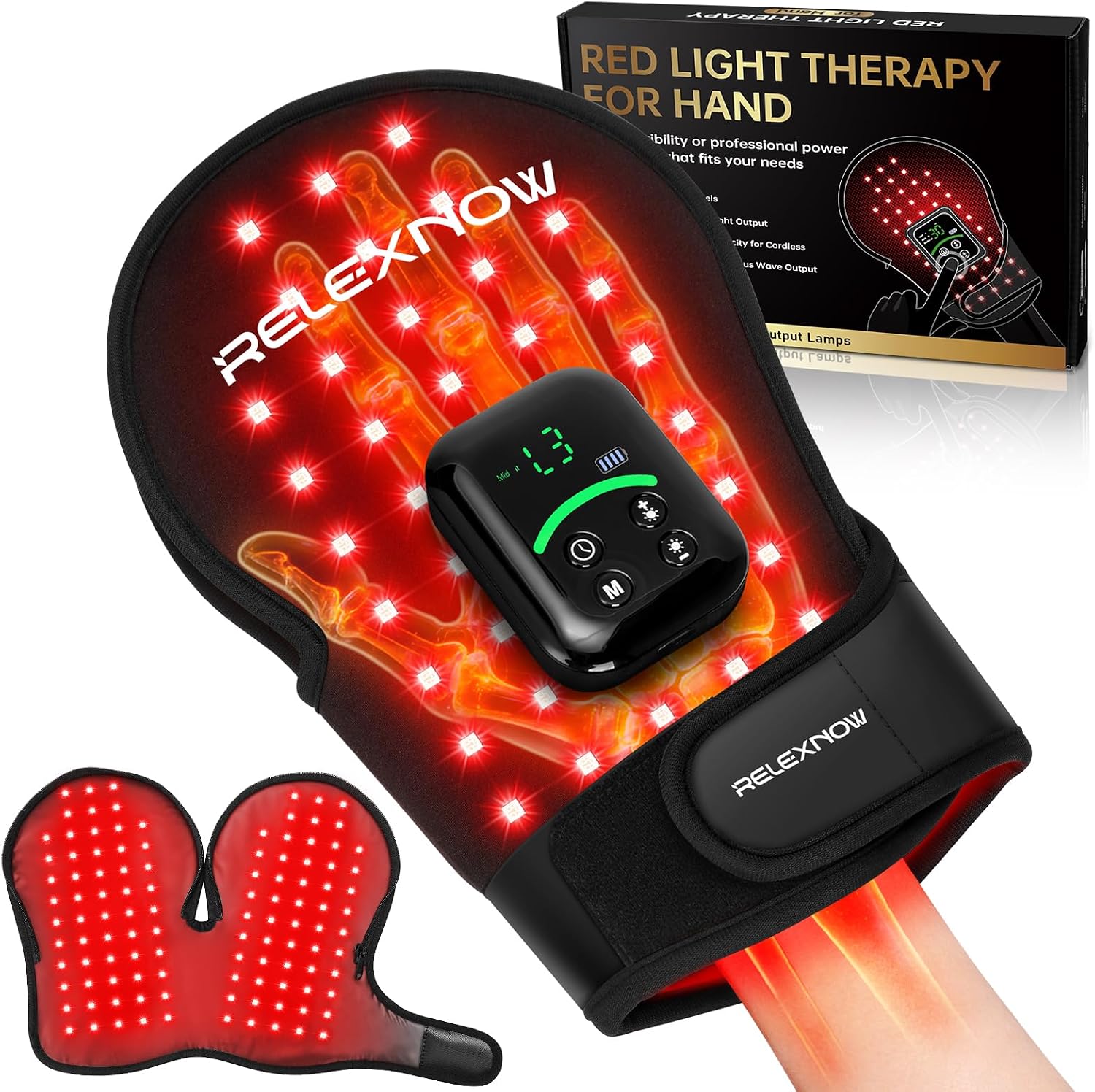 GUANTE DE TERAPIA DE LUZ ROJA RELEXNOW 112 LEDS 5000MAH 5 MODOS - 1