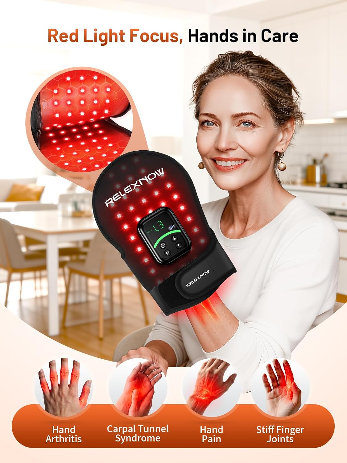 GUANTE DE TERAPIA DE LUZ ROJA RELEXNOW 112 LEDS 5000MAH 5 MODOS - 2