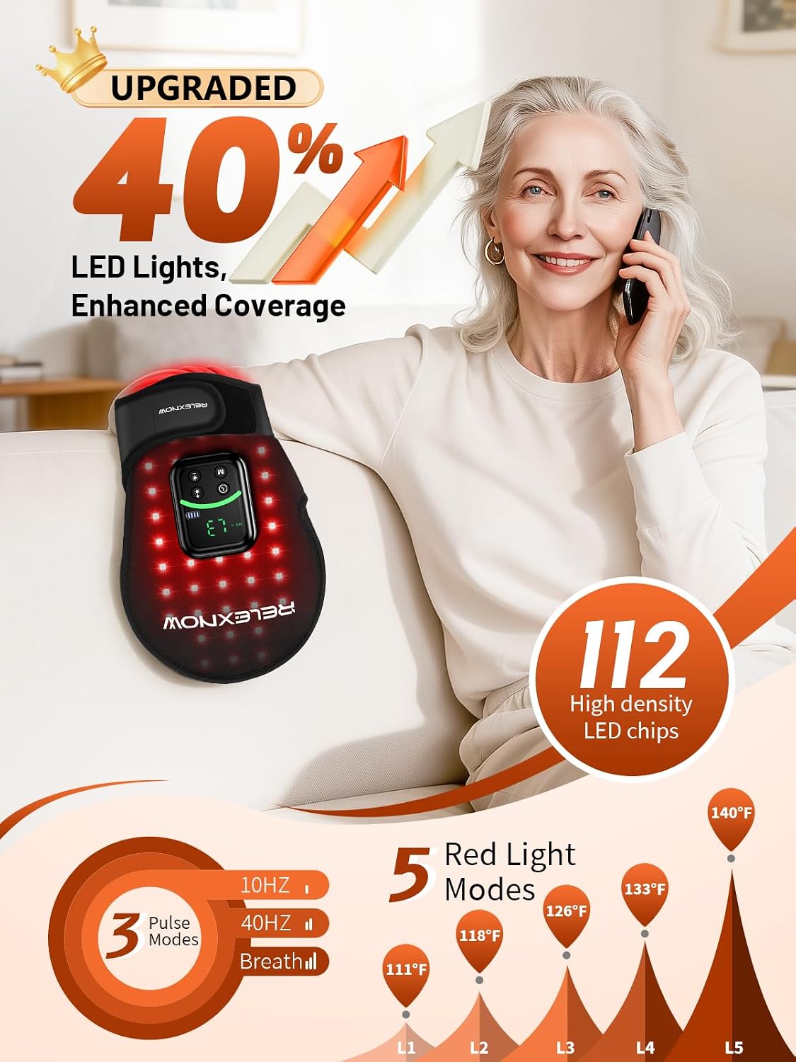 GUANTE DE TERAPIA DE LUZ ROJA RELEXNOW 112 LEDS 5000MAH 5 MODOS - 3