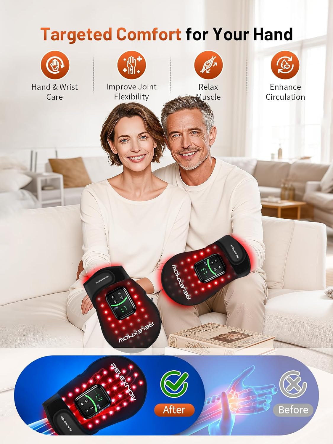 GUANTE DE TERAPIA DE LUZ ROJA RELEXNOW 112 LEDS 5000MAH 5 MODOS - 4